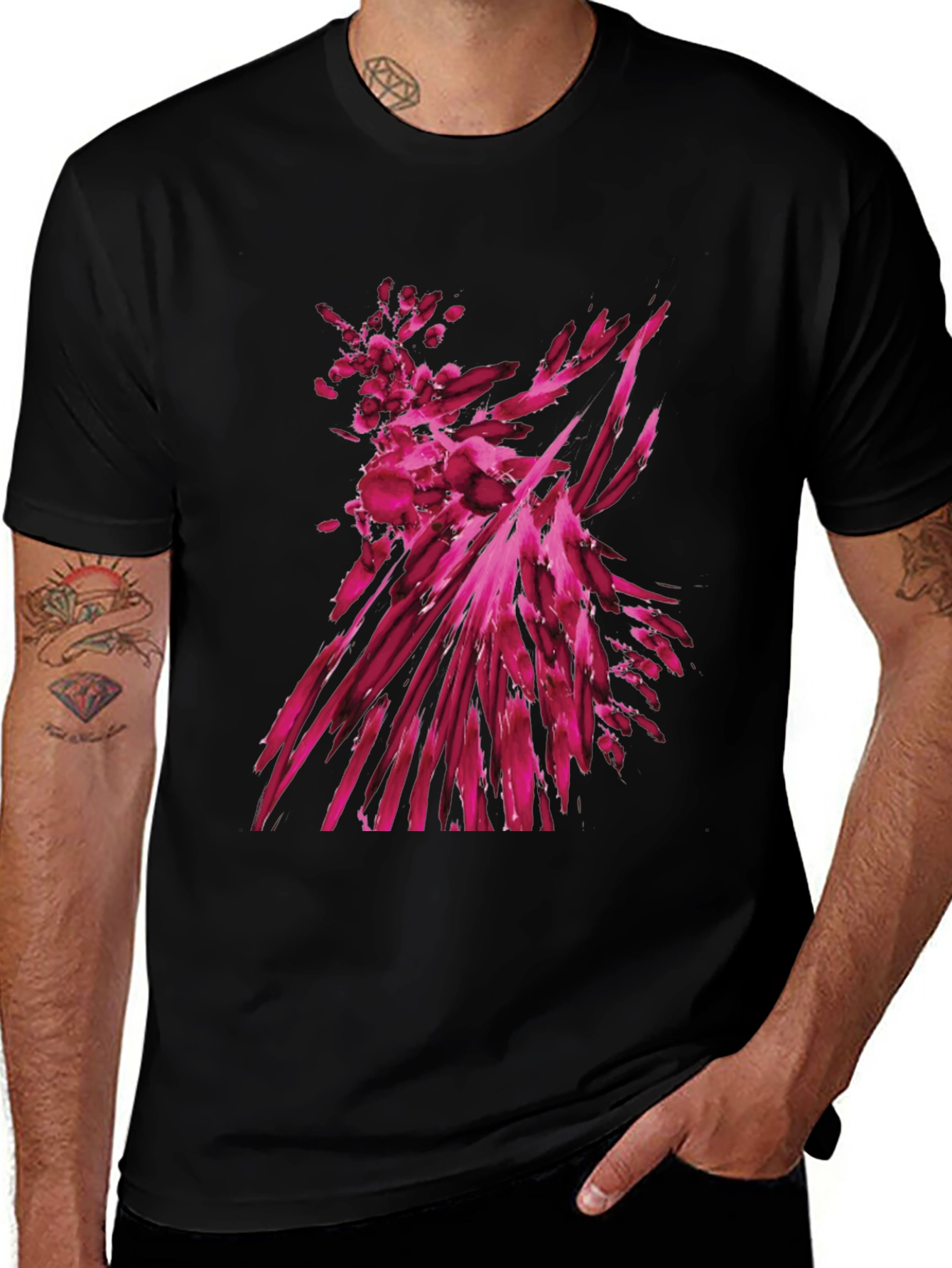 Variant 2 of Abstract Magenta Graphic Print Black T-Shirt