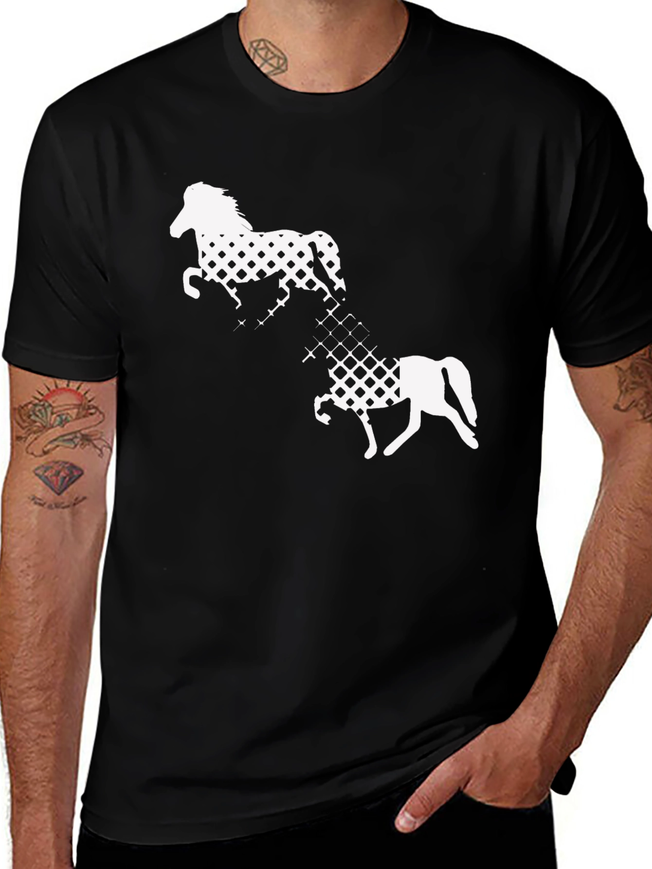 Black Black T-Shirt with Horse Graphic main image