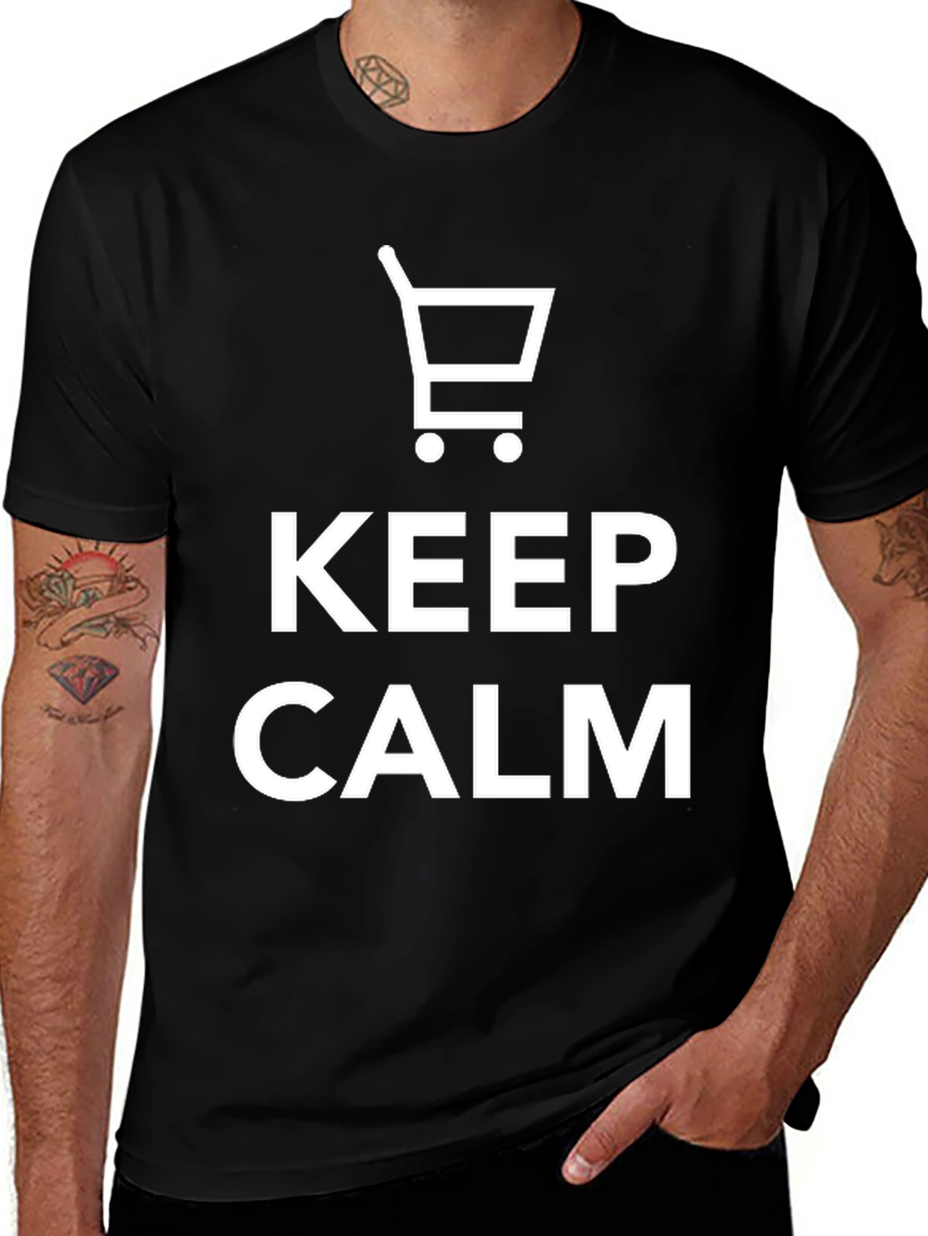 Keep Calm and Shop On T-Shirt - Black Cotton