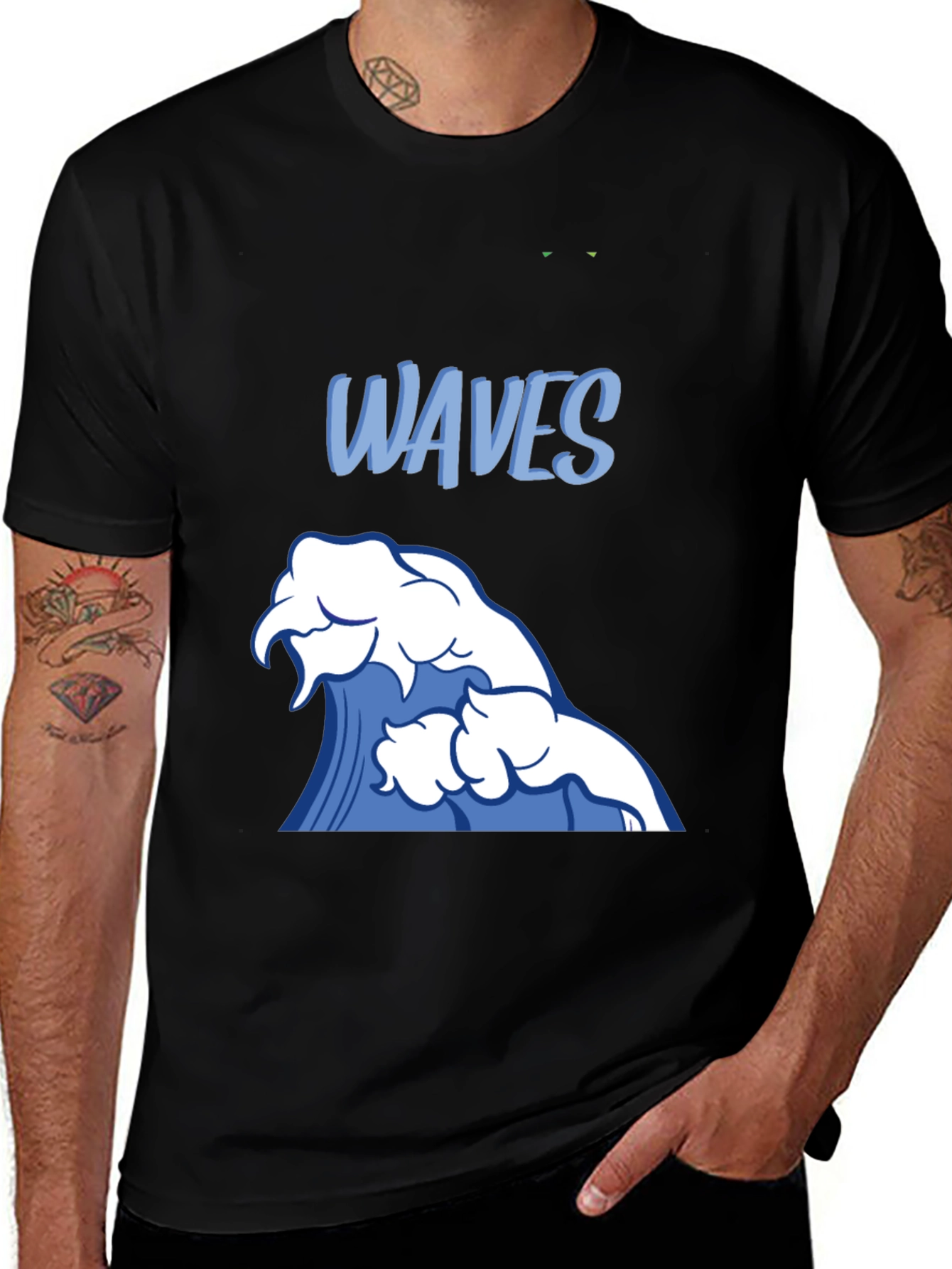 Variant 23 of Waves Graphic Black T-Shirt - Surfer Style Tee