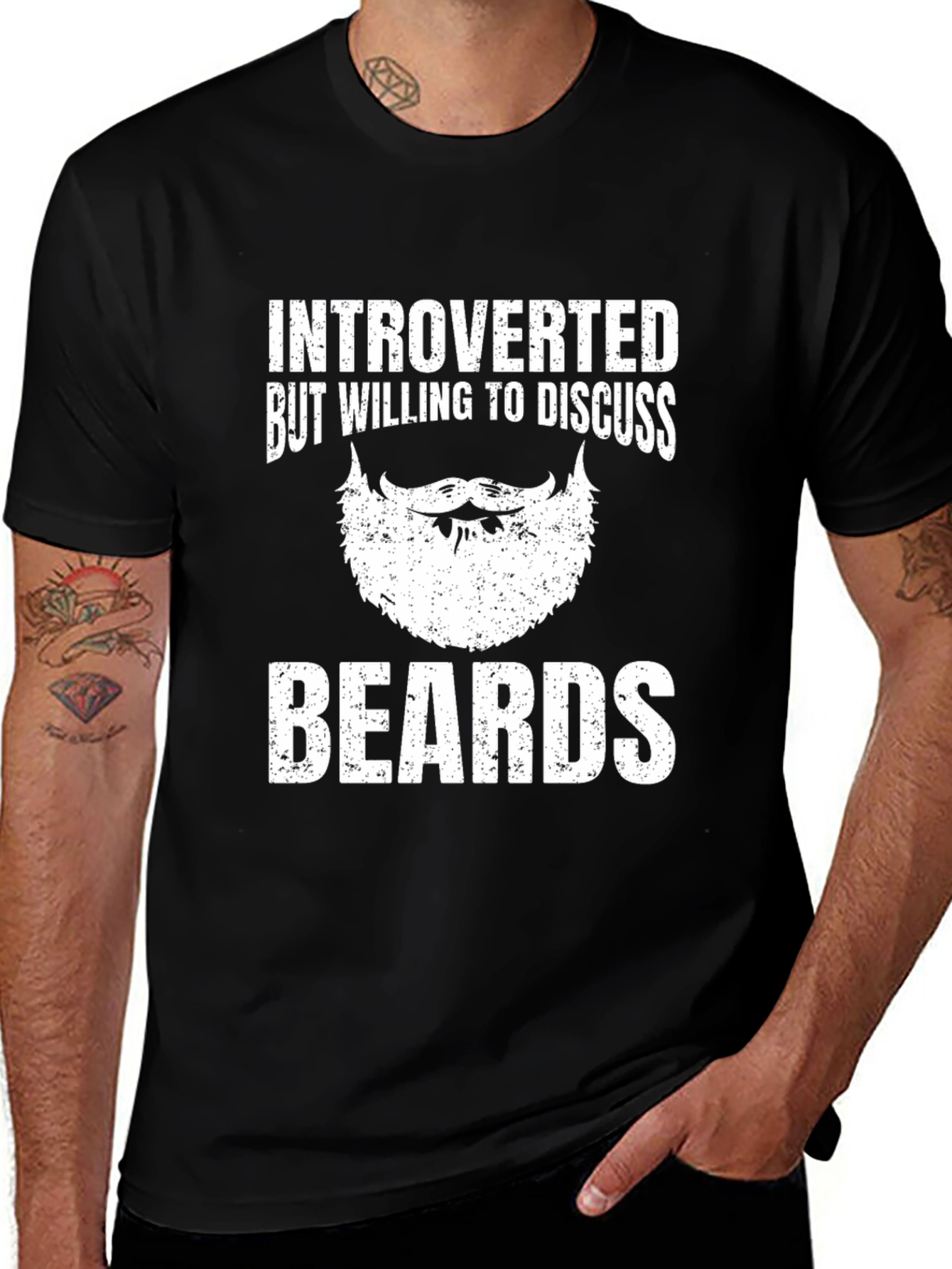 Variant 10 of Introverted Beards Graphic Tee - Black Cotton T-Shirt