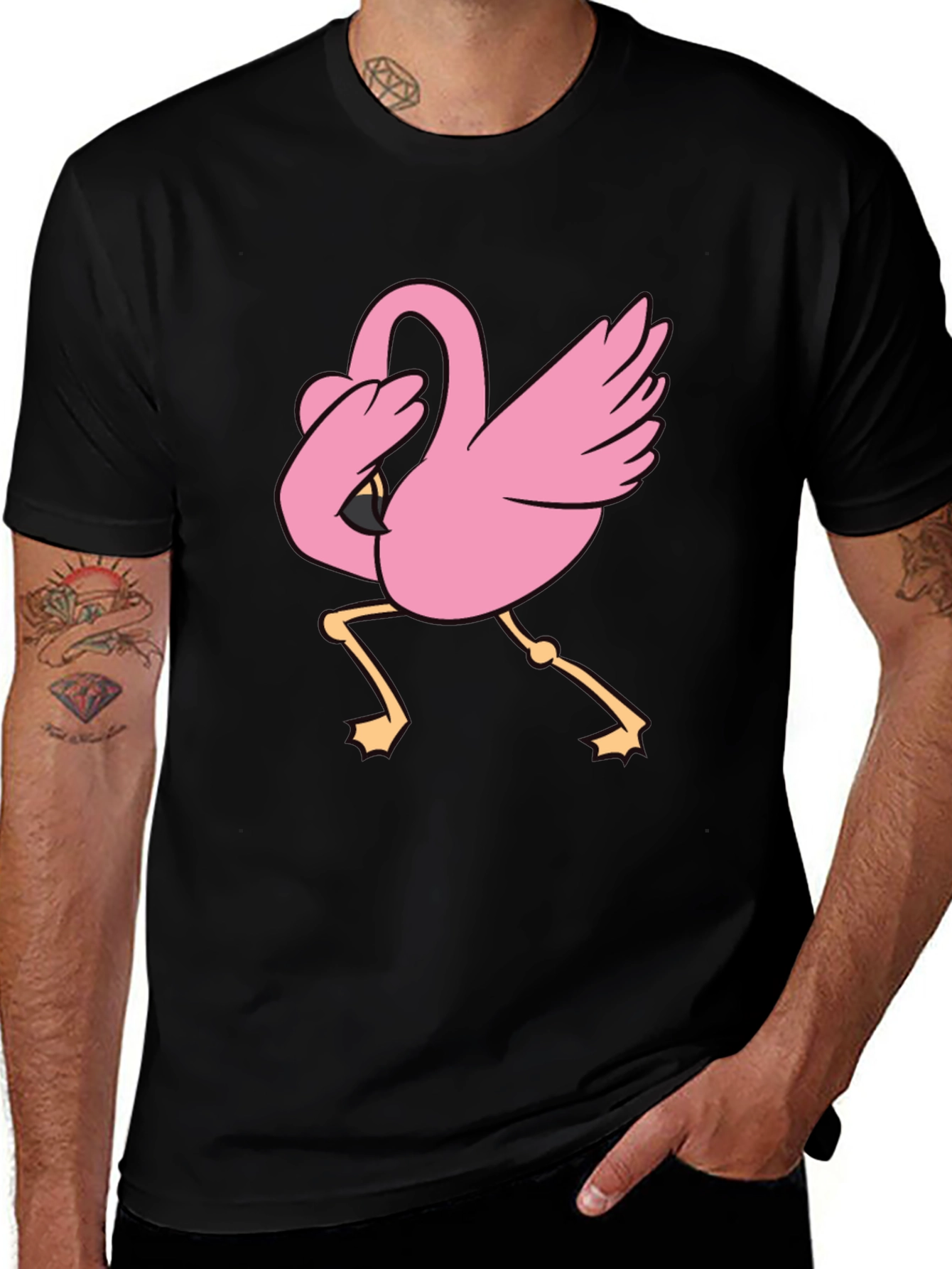 Variant 2 of Dabbing Flamingo Black T-Shirt