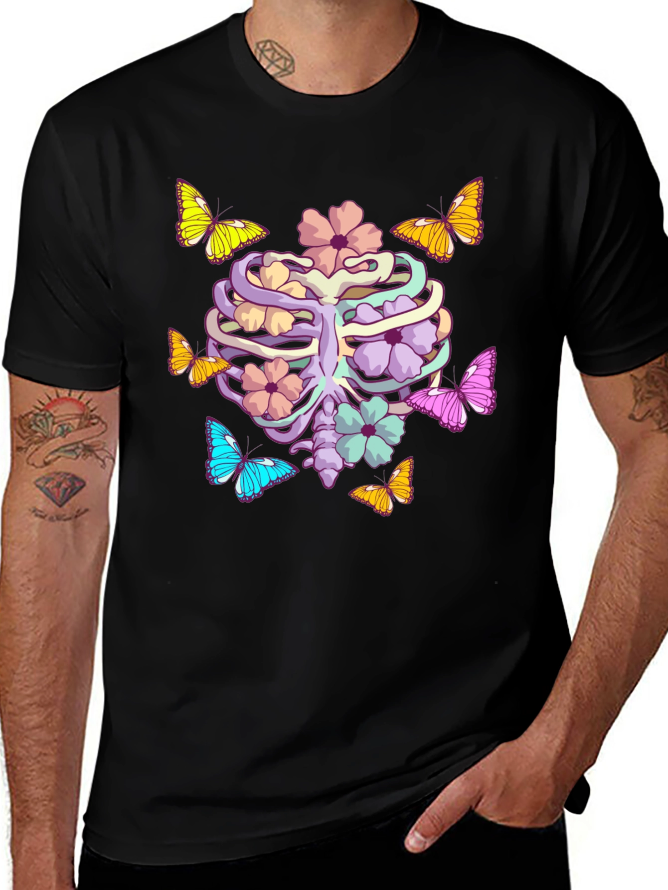 Variant 21 of Floral Rib Cage Butterfly Graphic Tee