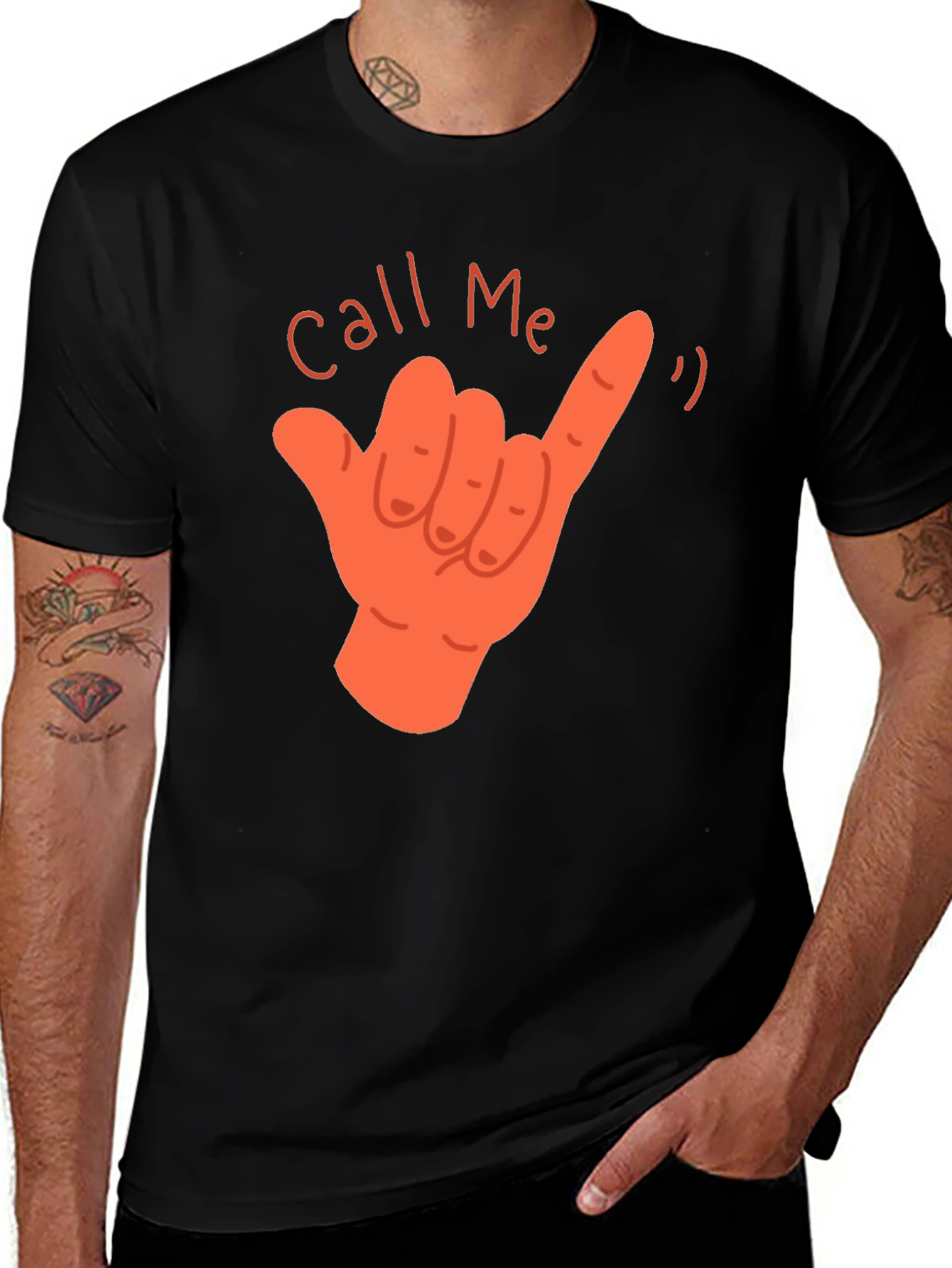 Variant 29 of Call Me Hand Gesture Graphic T-Shirt - Black