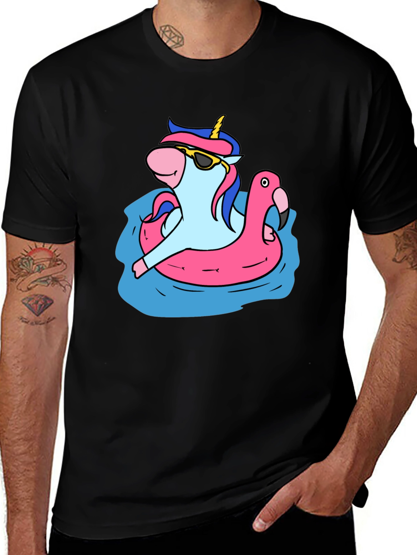 Unicorn in Flamingo Float Tee