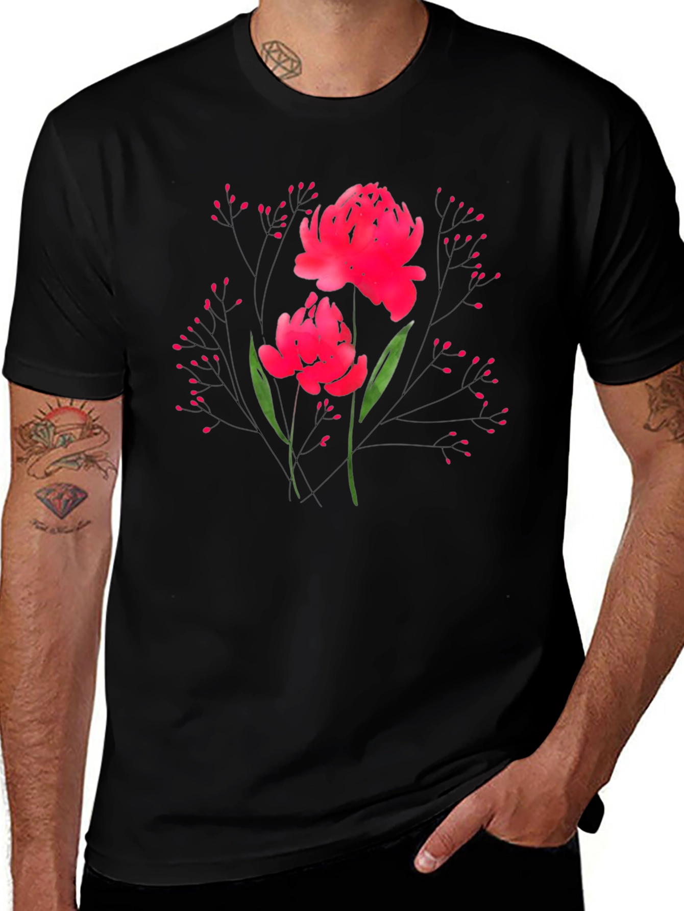 Variant 4 of Floral Print Black T-Shirt