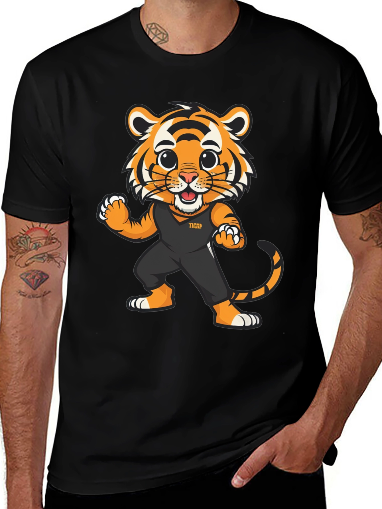 Variant 8 of Tiger Cartoon Graphic Black T-Shirt