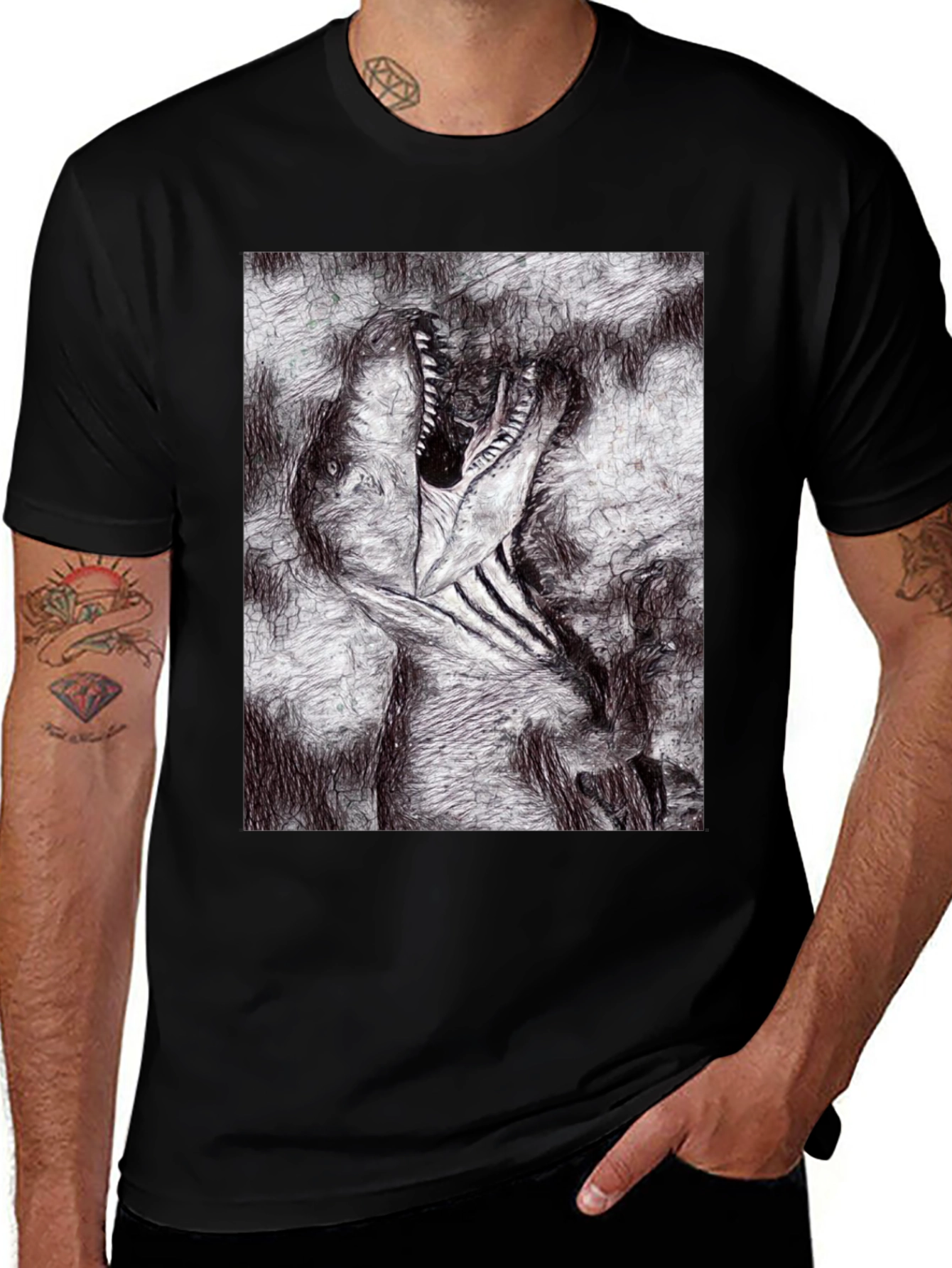 Variant 22 of Dinosaur Sketch Black T-Shirt - Unique Graphic Tee