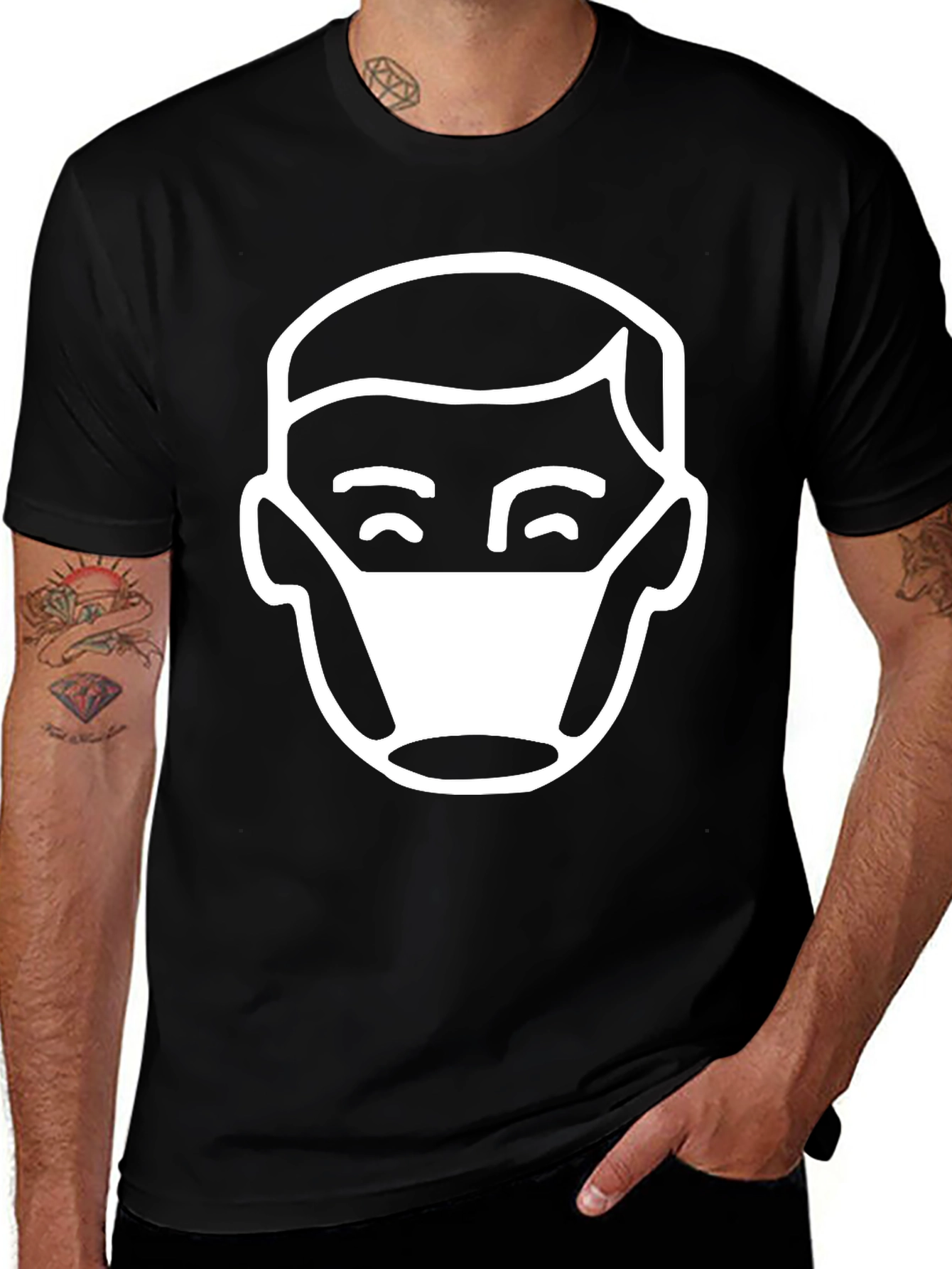 Variant 7 of Masked Man Graphic Tee - Black Casual T-Shirt
