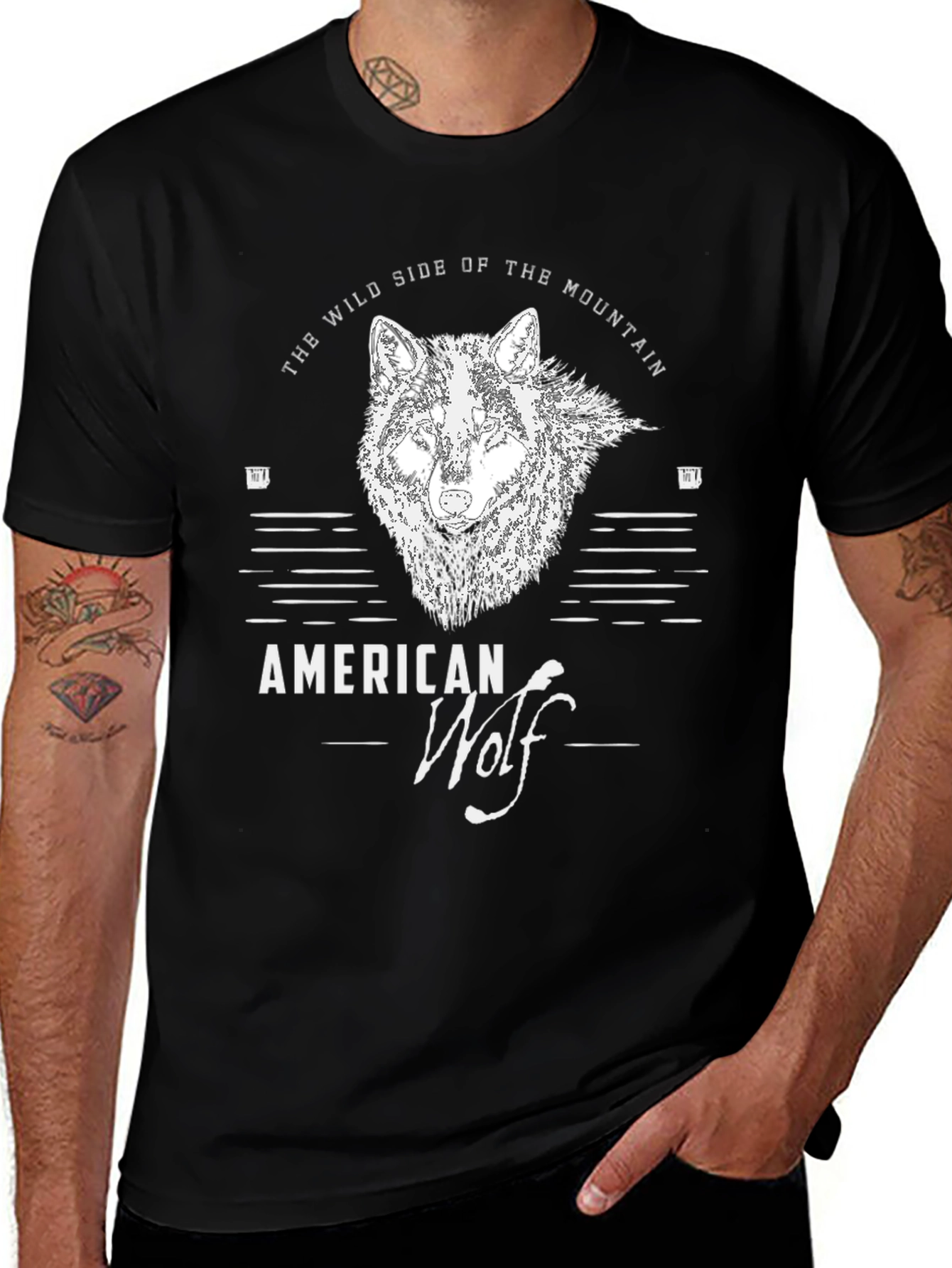 Variant 5 of American Wolf Graphic T-Shirt - Wild Side of the Mountain
