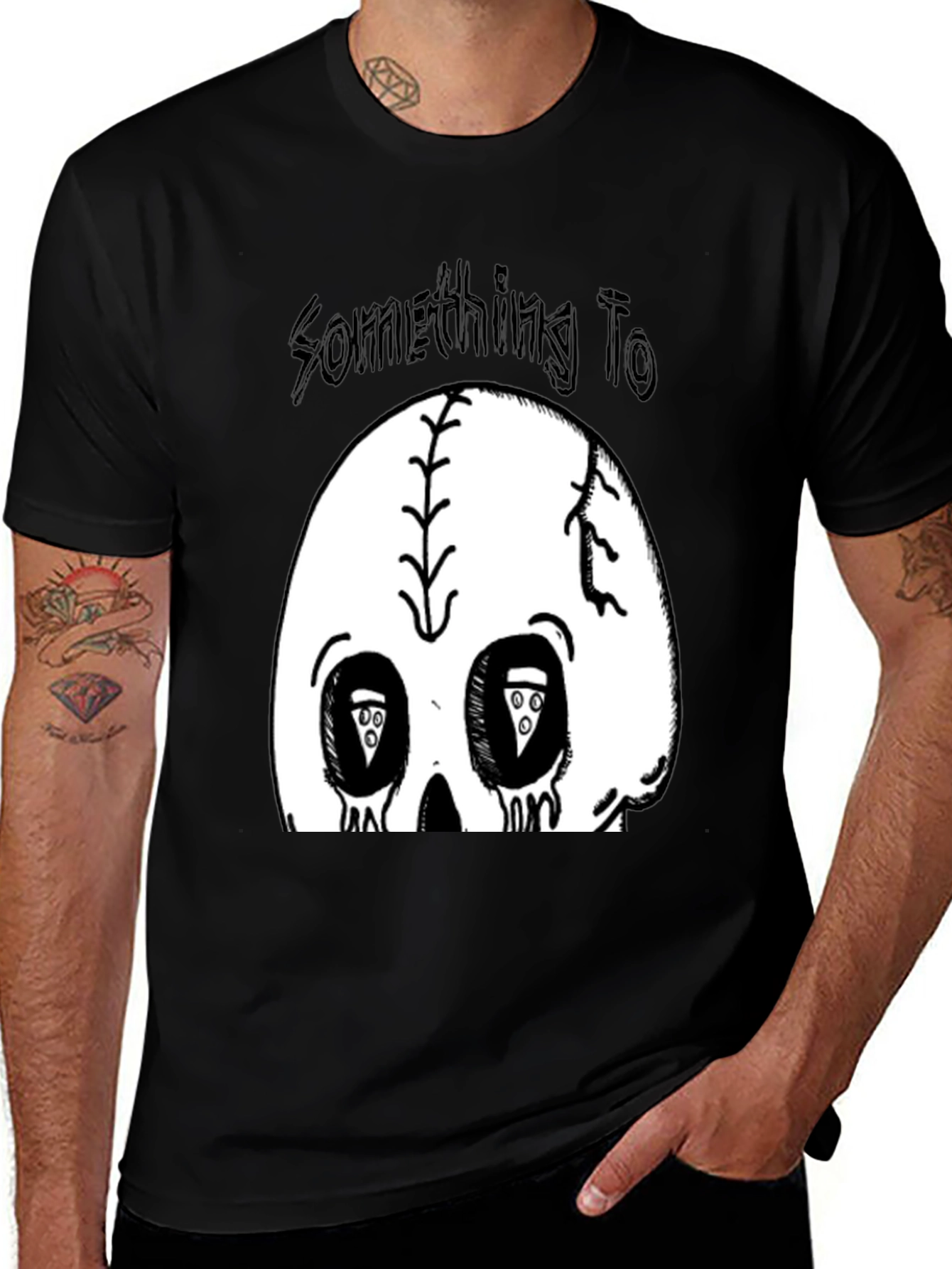 Variant 22 of Skull Pizza Eyes Graphic Black T-Shirt