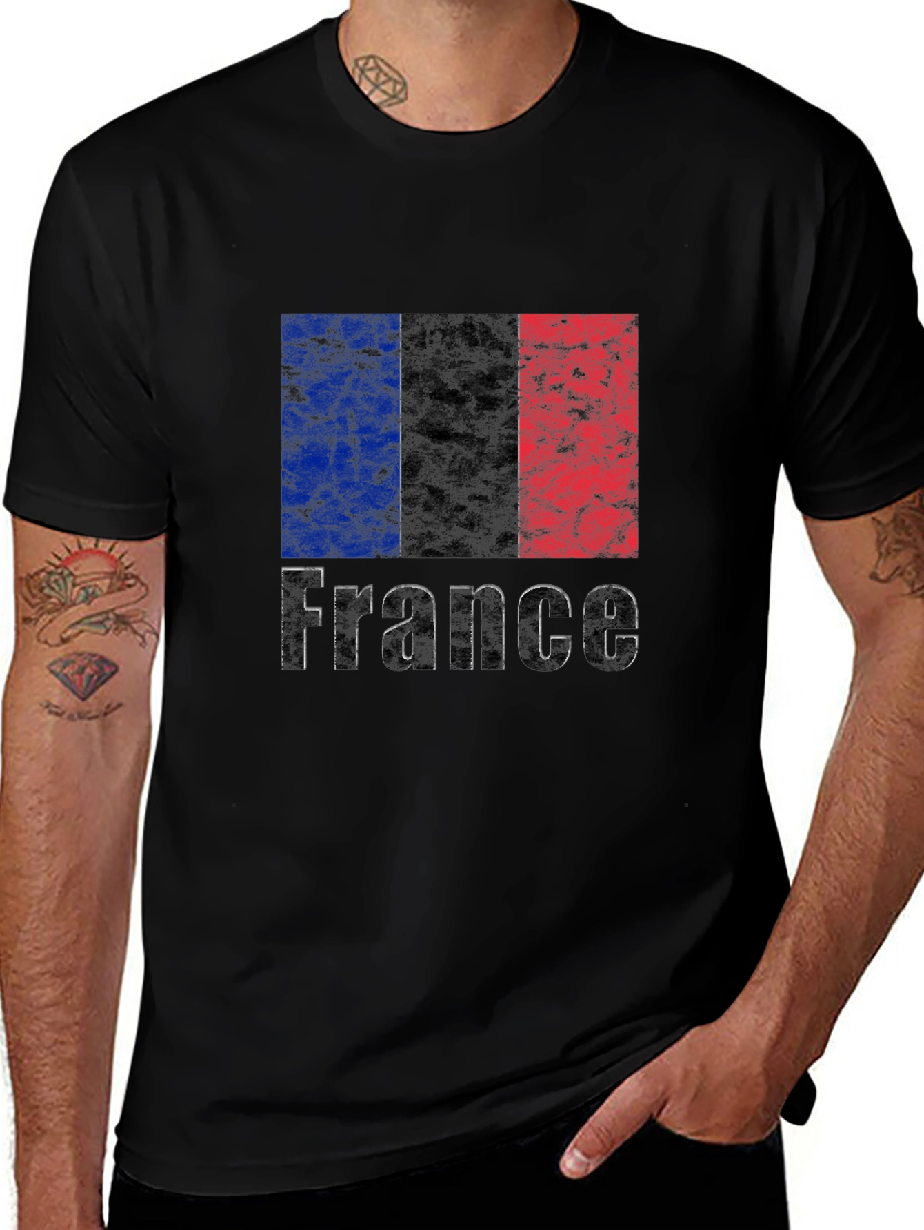 France Flag Grunge T-Shirt - Black