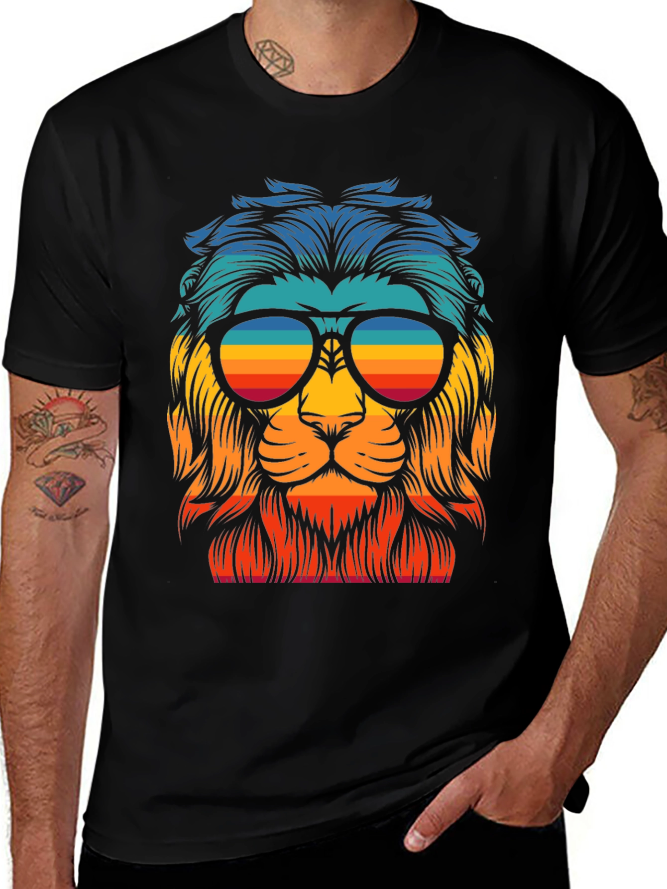 Variant 5 of Retro Lion Graphic Tee - Cool Colorful Design