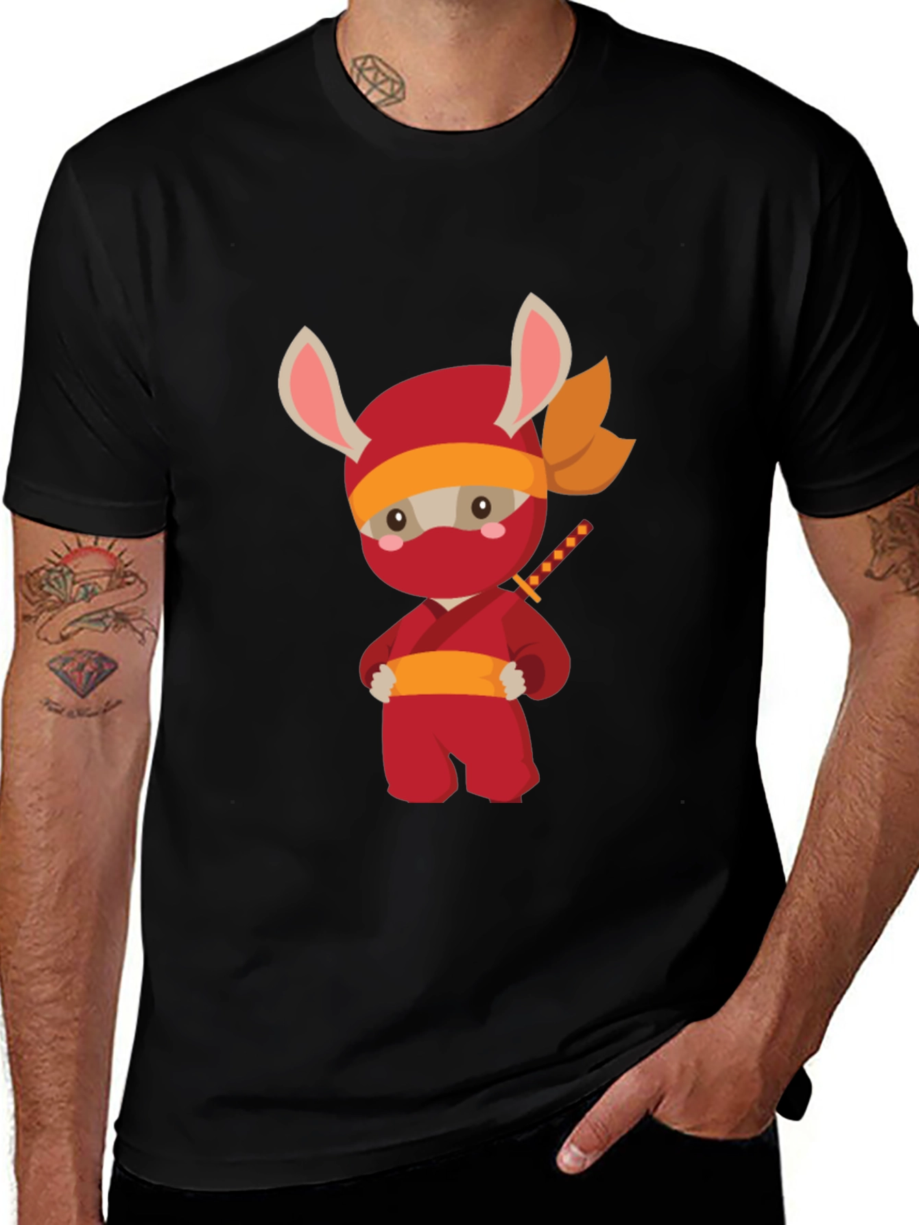 Variant 25 of Ninja Bunny Graphic T-Shirt - Black