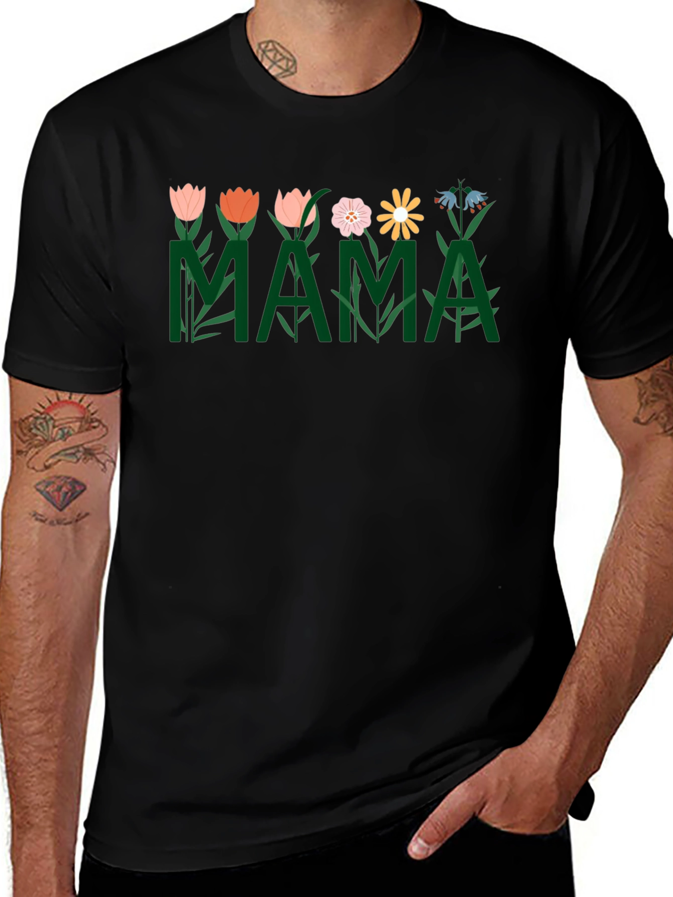 Variant 12 of Floral Mama Graphic T-Shirt - Black Cotton Tee