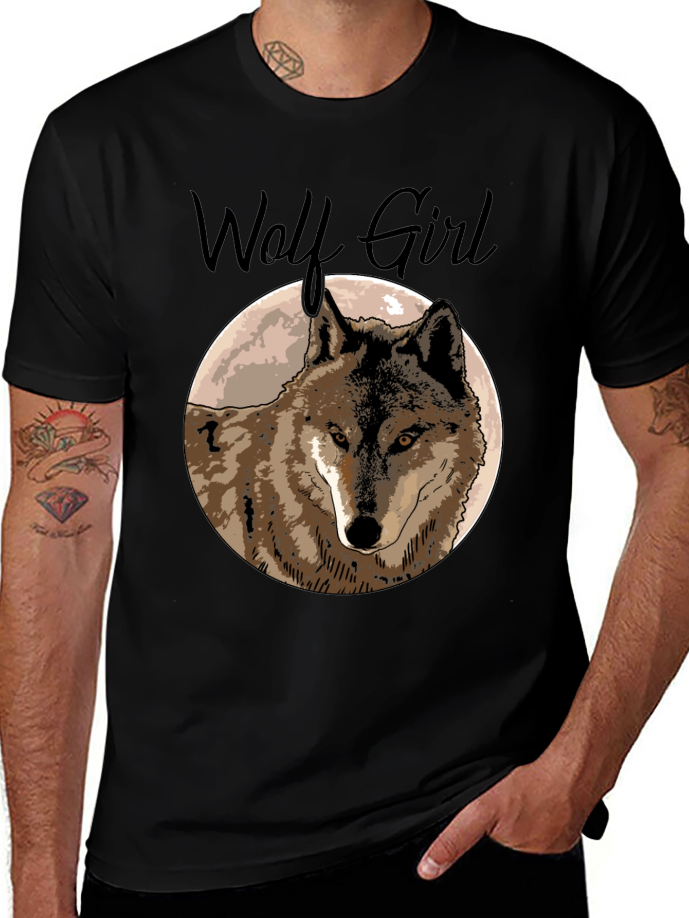 Variant 7 of Wolf Girl Graphic Tee - Black Cotton T-Shirt