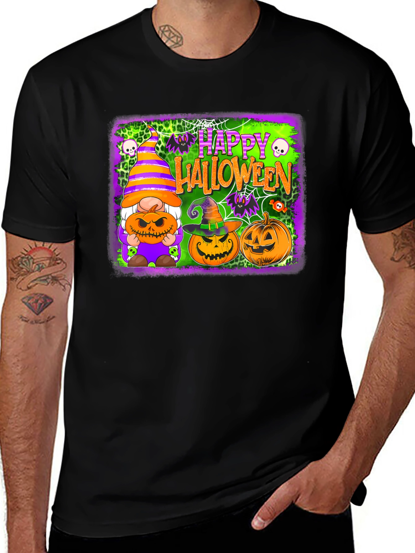 Happy Halloween T-Shirt with Gnome and Pumpkins