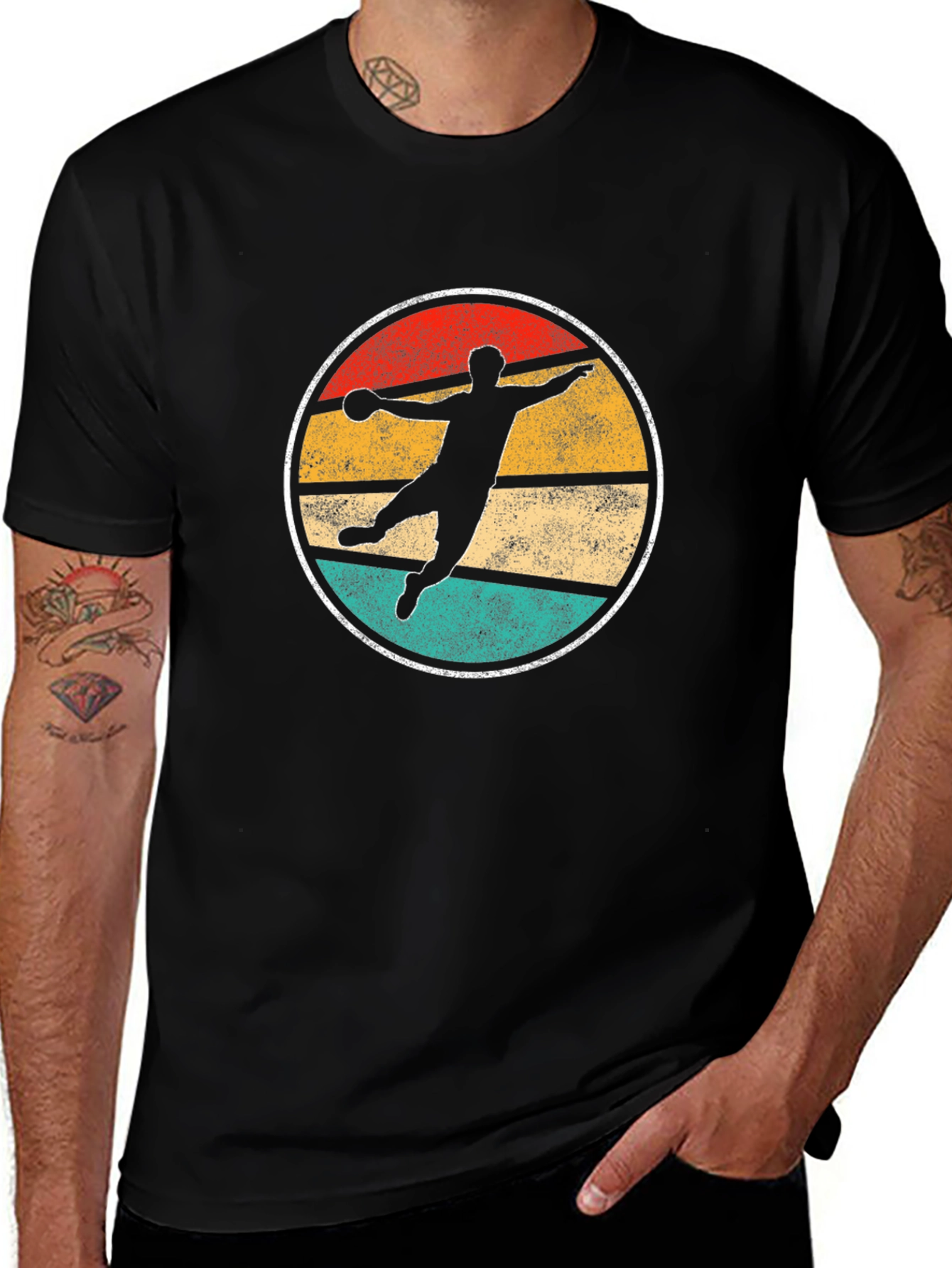 Black Retro Handball Player T-Shirt main image