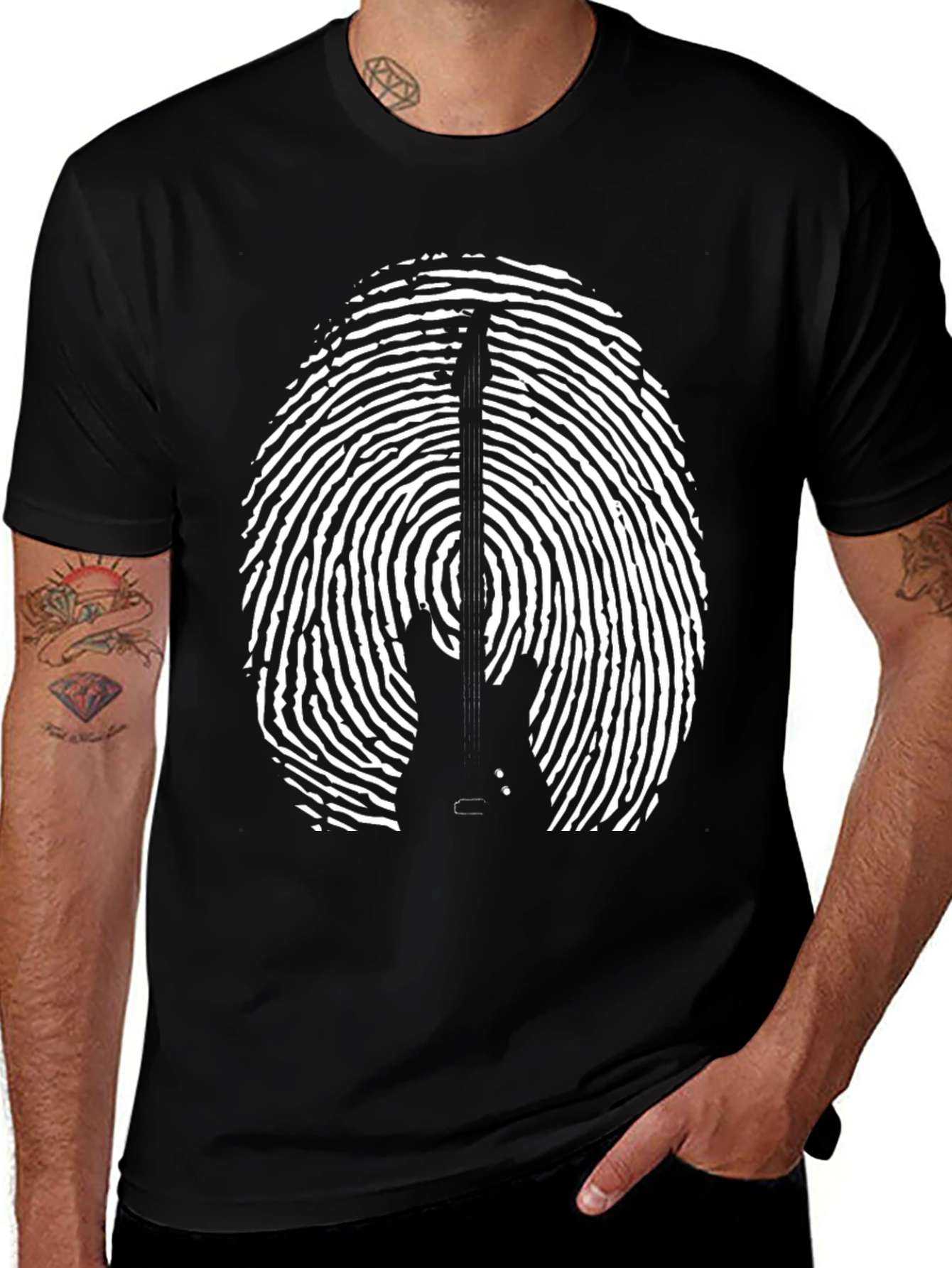 Variant 15 of Guitar Fingerprint Graphic Tee - Black