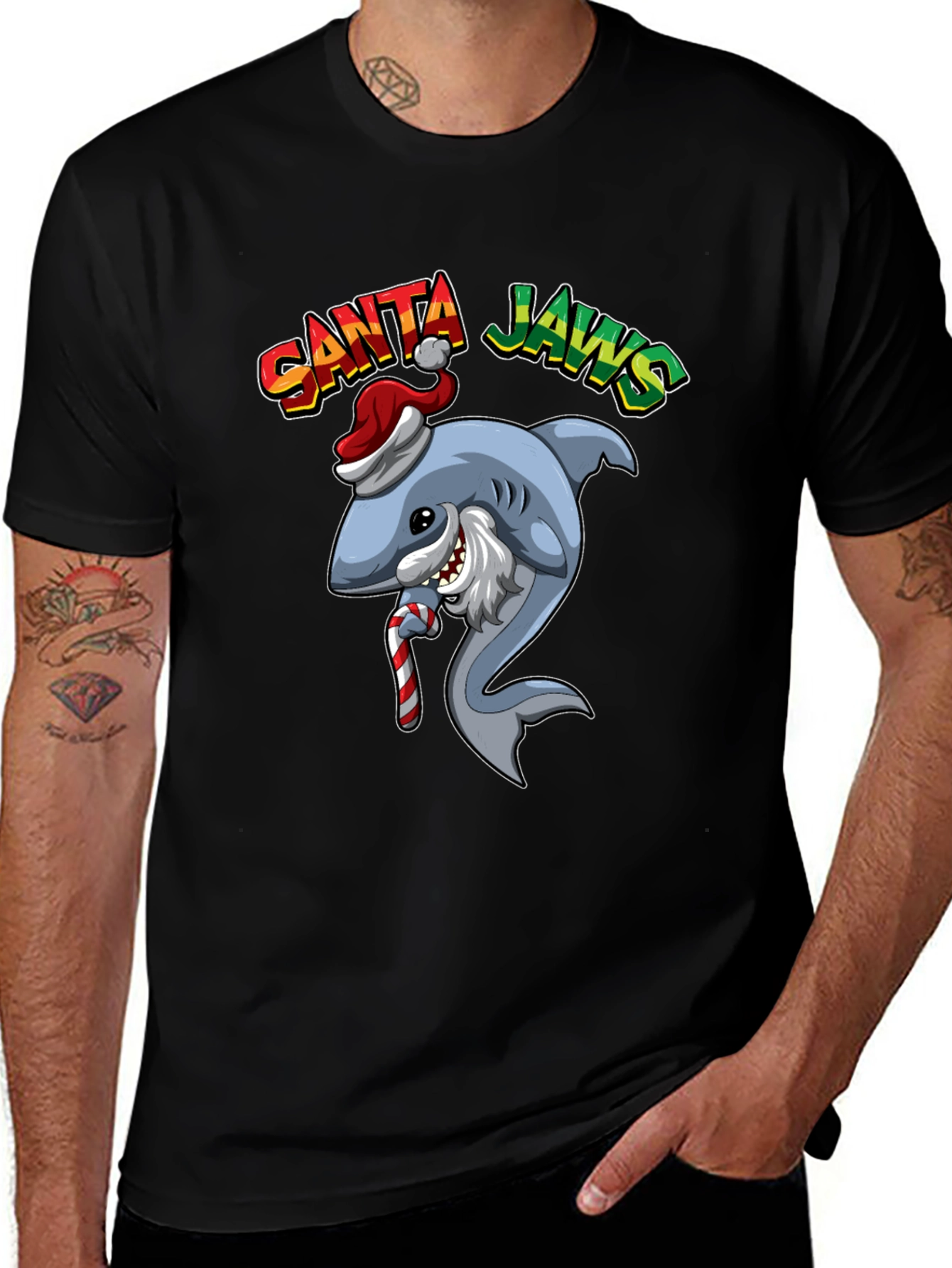 Santa Jaws Christmas Holiday Graphic T-Shirt