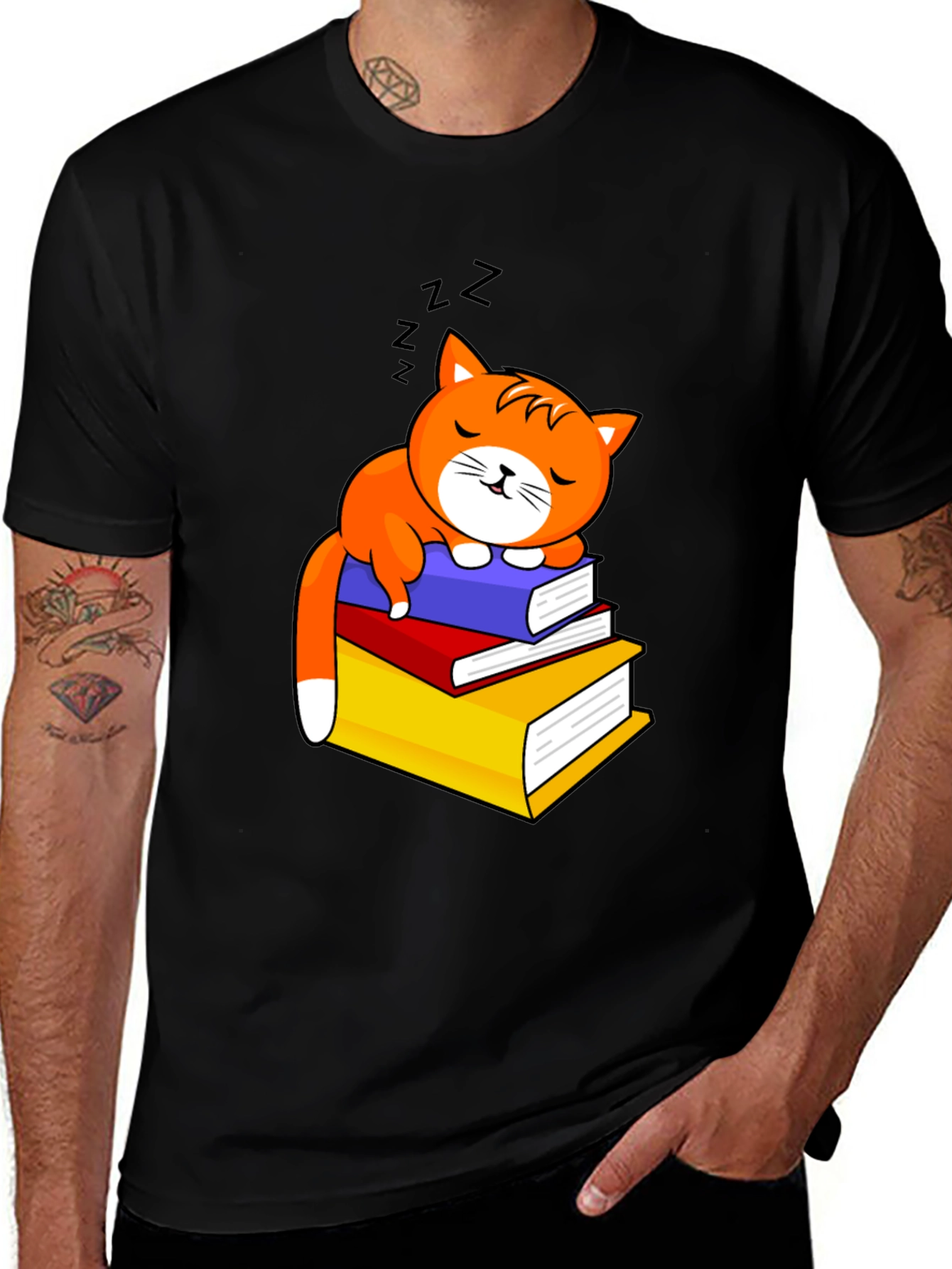 Variant 8 of Cute Cat Sleeping on Books Graphic Tee
