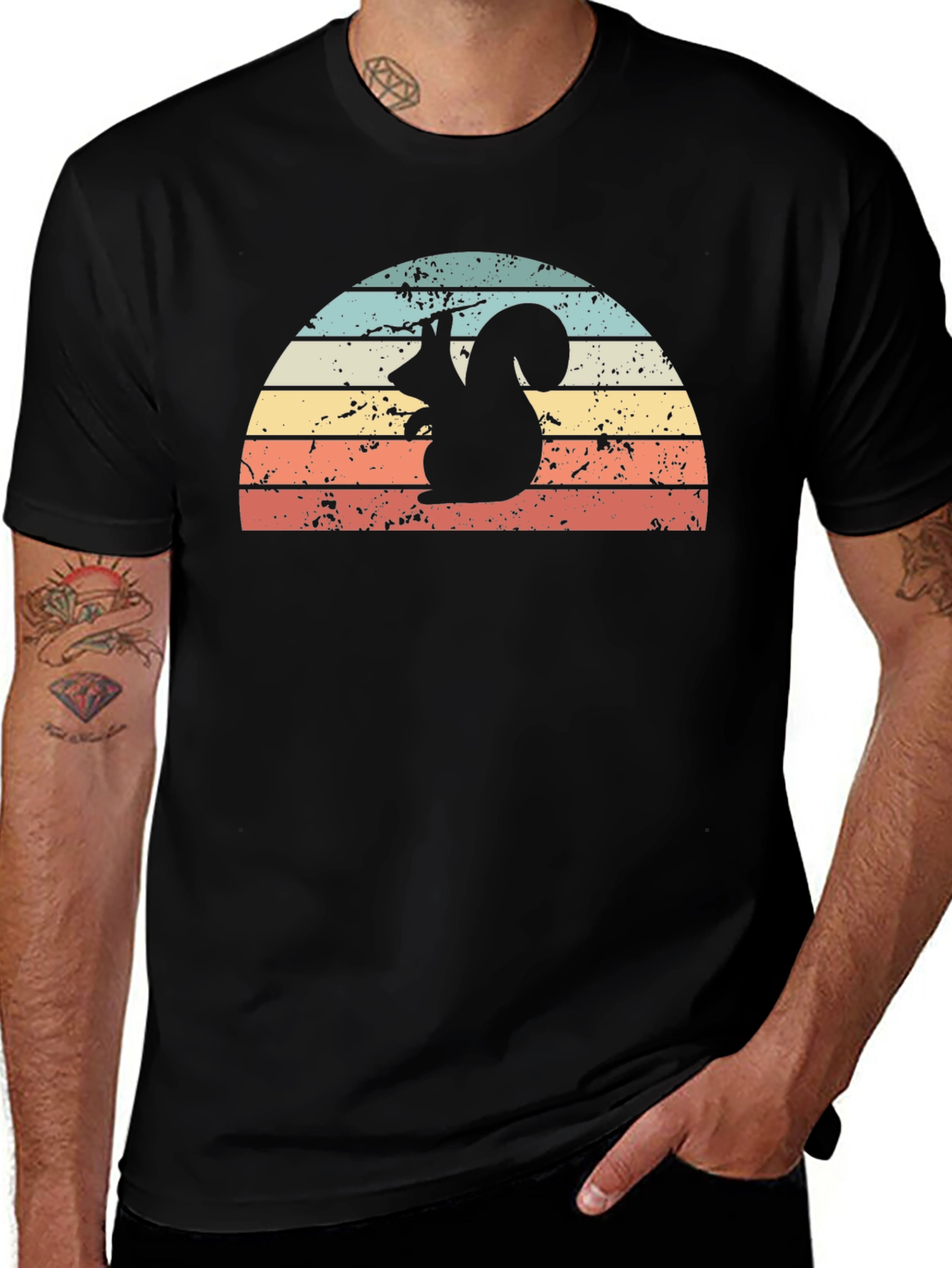 Variant 8 of Retro Squirrel Sunset T-Shirt - Nature Lover Tee