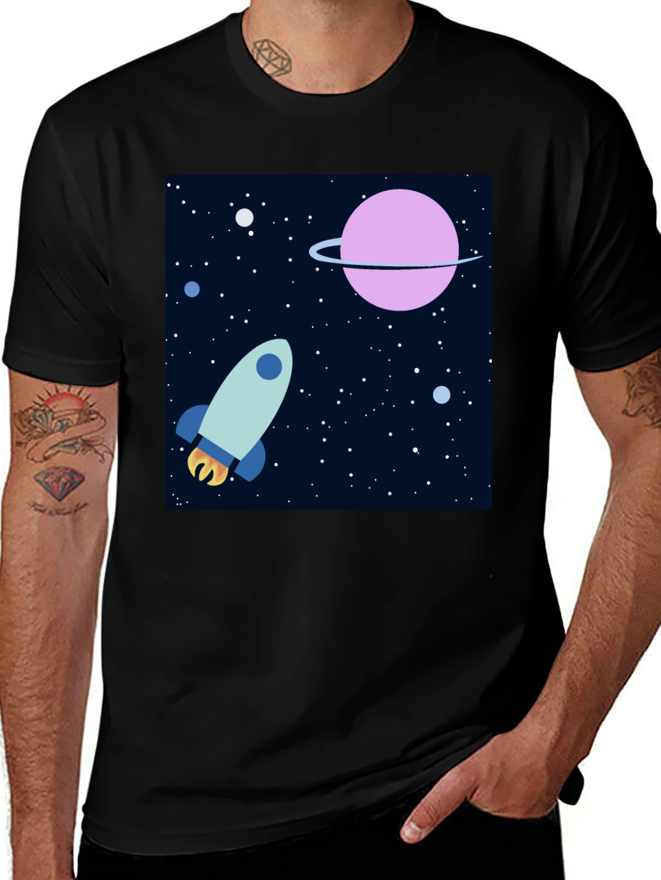 Variant 16 of Cosmic Adventure Tee - Black Cotton Graphic T-Shirt