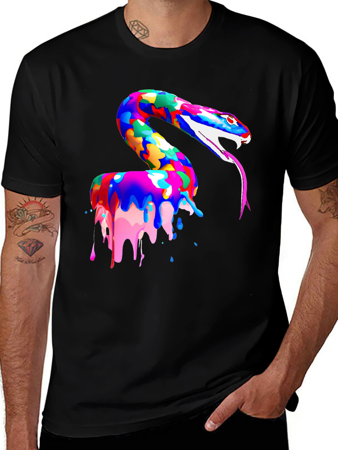 Variant 23 of Colorful Snake Graphic Print Black T-Shirt