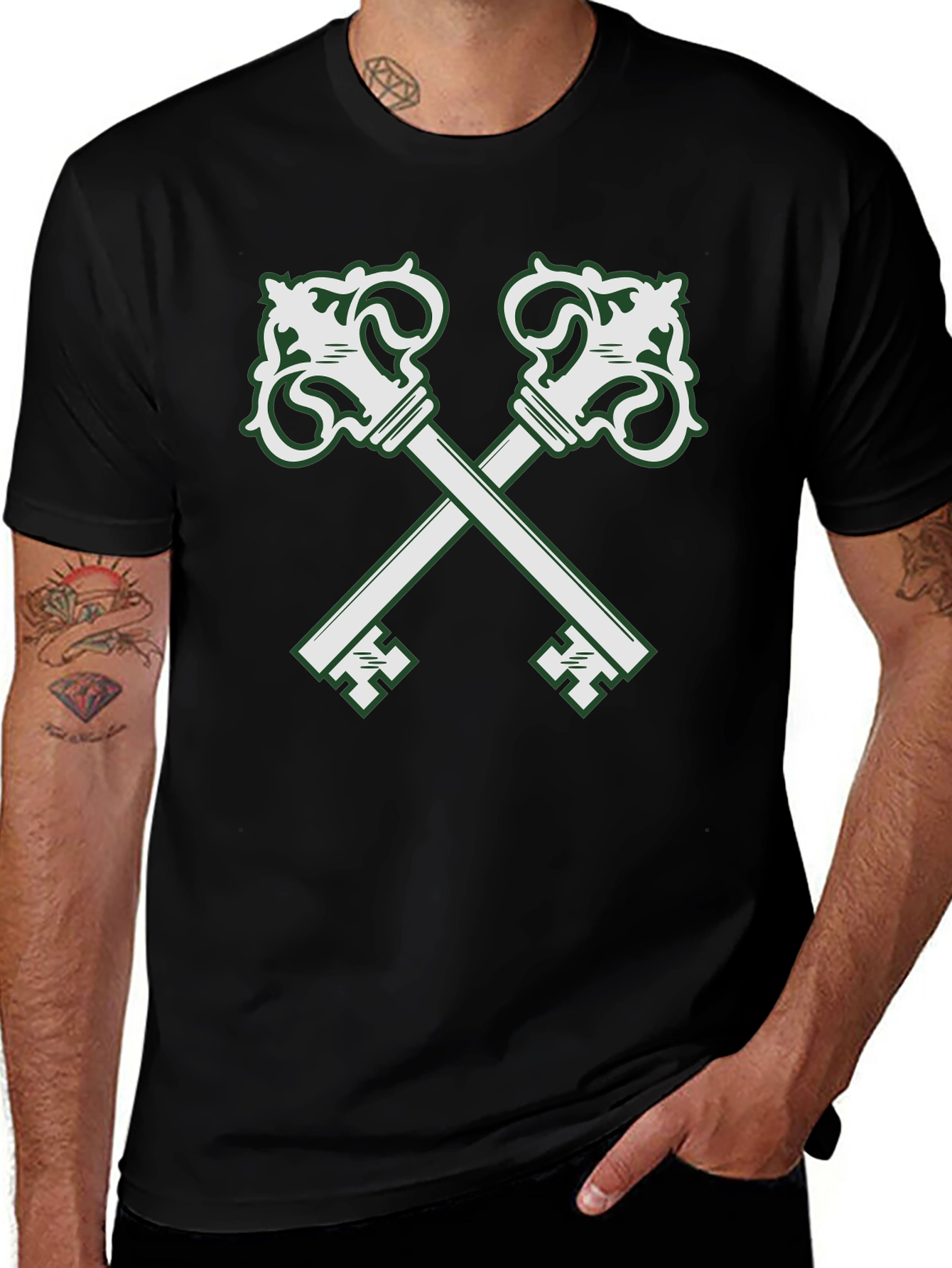 Variant 13 of Crossed Keys Graphic Tee - Sleek Black Cotton Blend