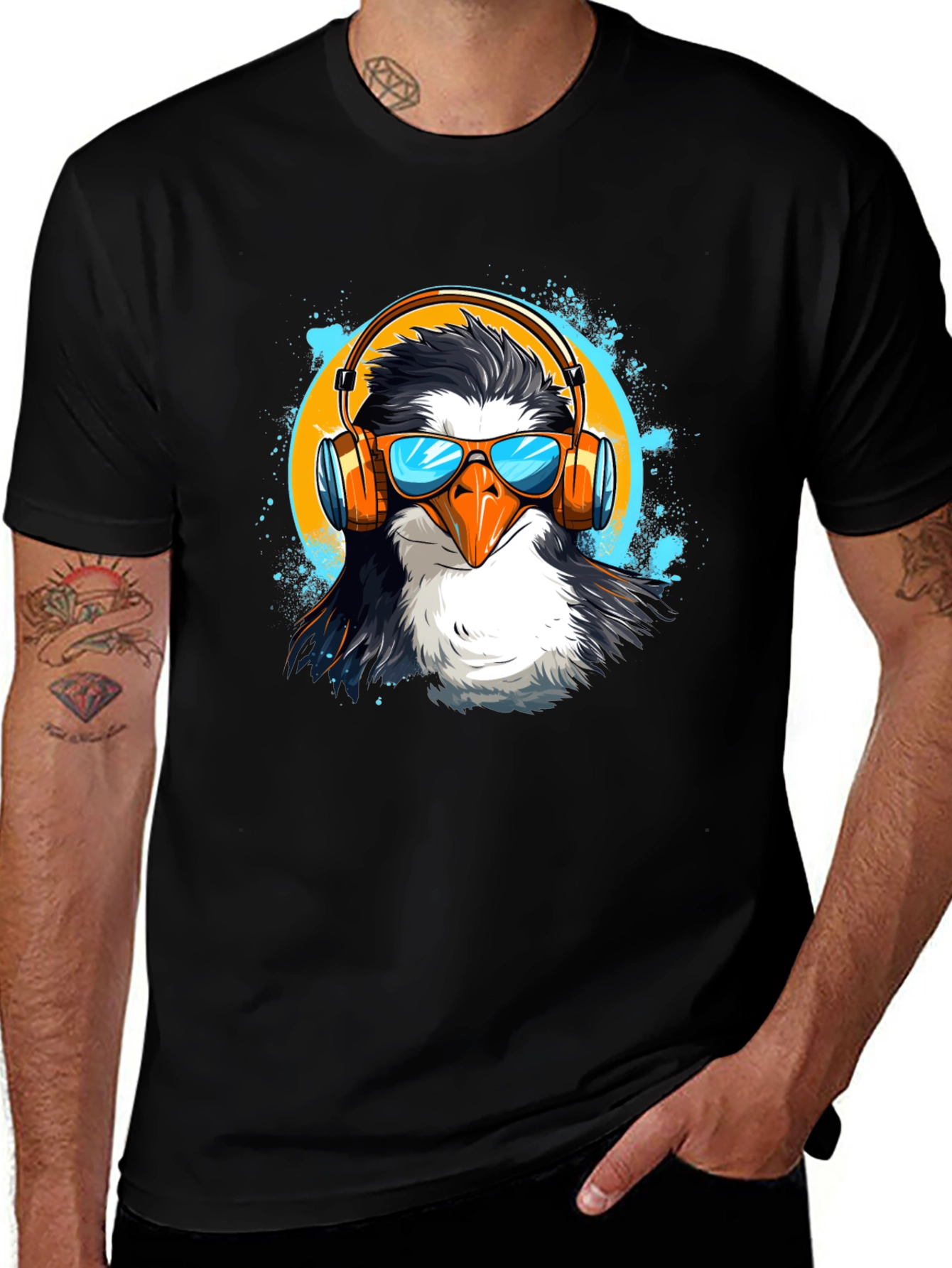 Variant 19 of Cool Penguin DJ T-Shirt - Black Cotton Tee