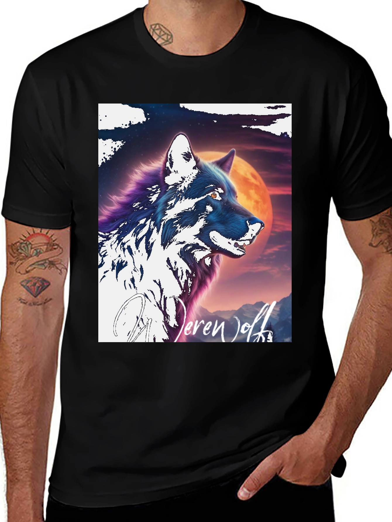 Variant 29 of Wolf Graphic Print T-Shirt - Moon Design