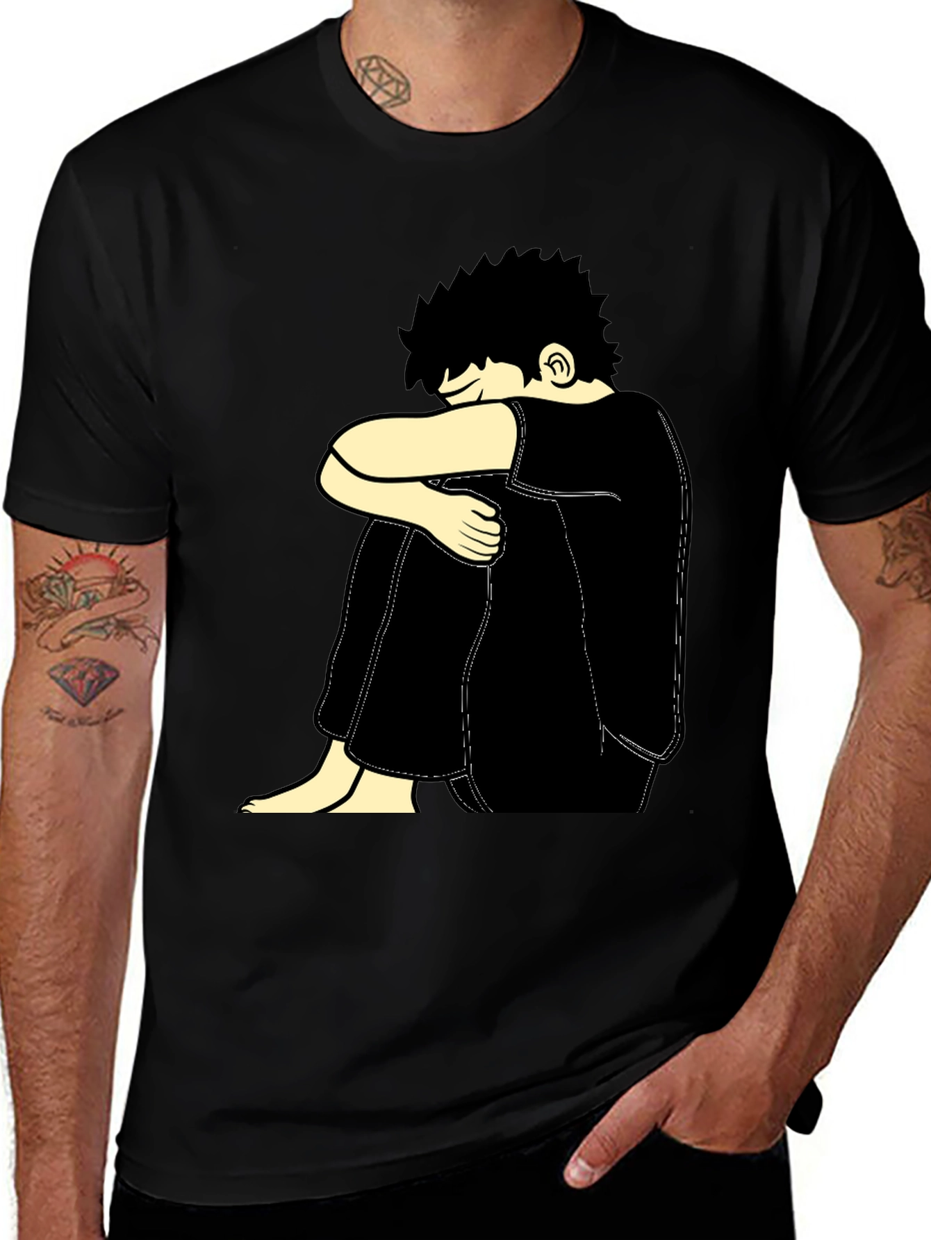 Variant 20 of Graphic Tee - Crying Character Black T-Shirt