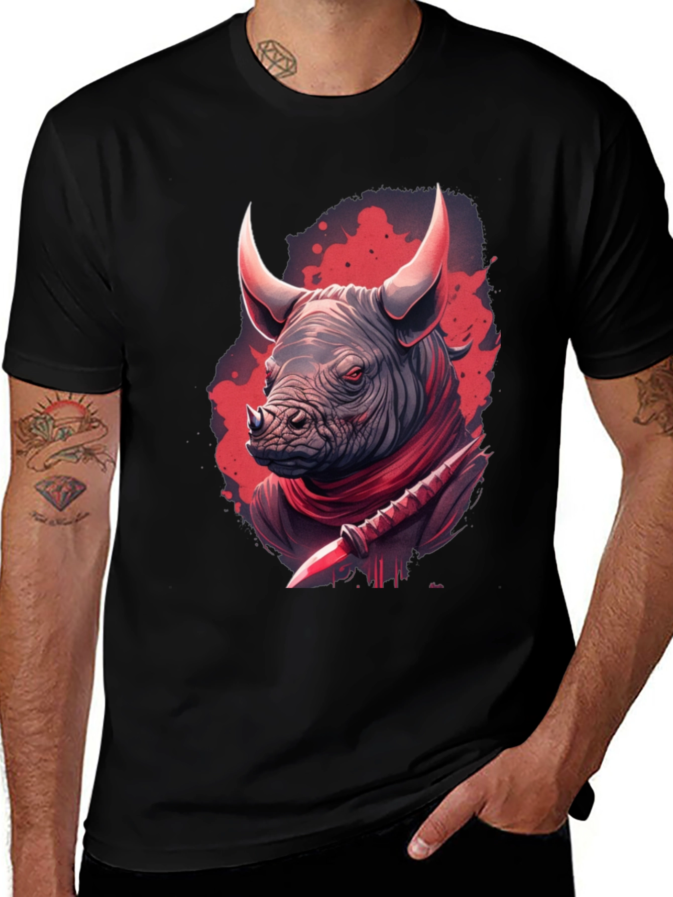 Variant 12 of Rhinoceros Warrior Graphic Tee - Black