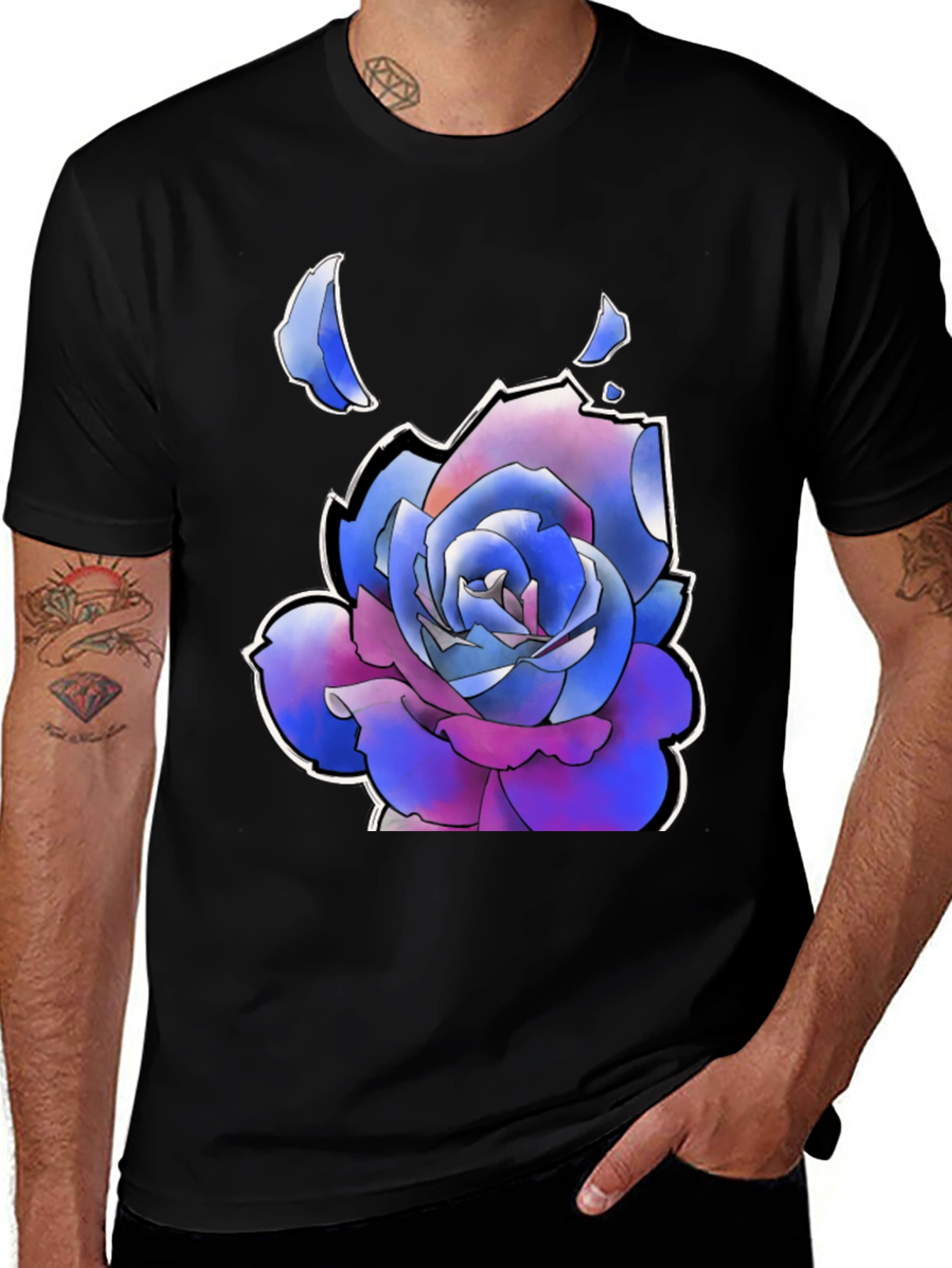 Variant 2 of Rose Graphic T-Shirt - Black Casual Tee