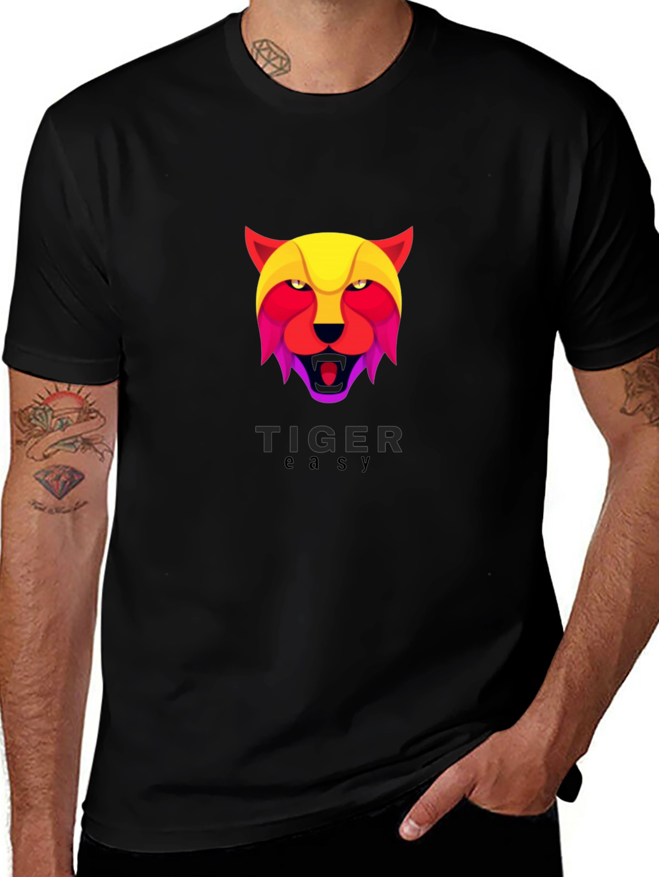 Variant 13 of Modern Tiger Easy Graphic Black T-Shirt