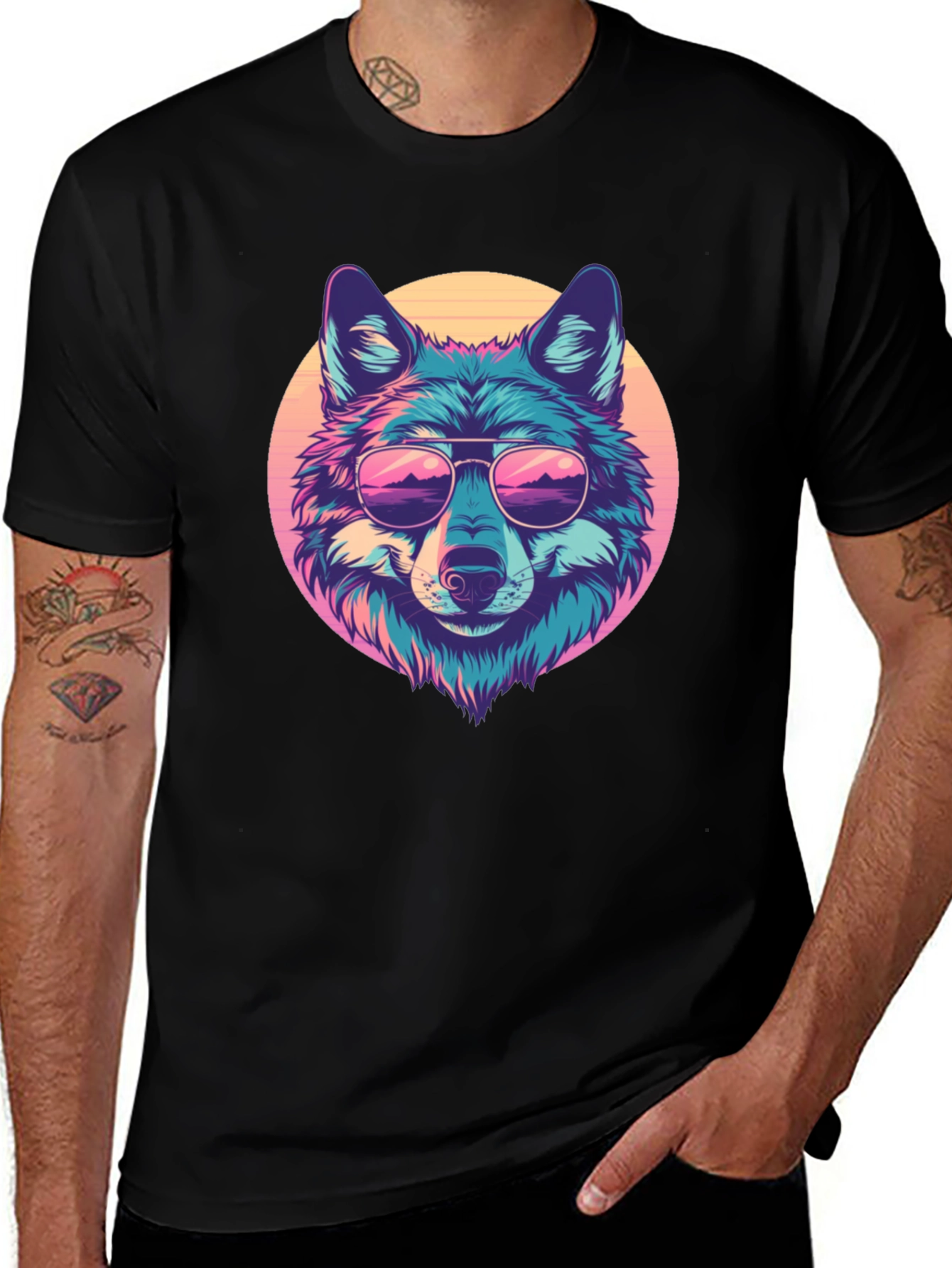 Variant 14 of Cool Wolf Graphic Tee - Men's Black T-Shirt