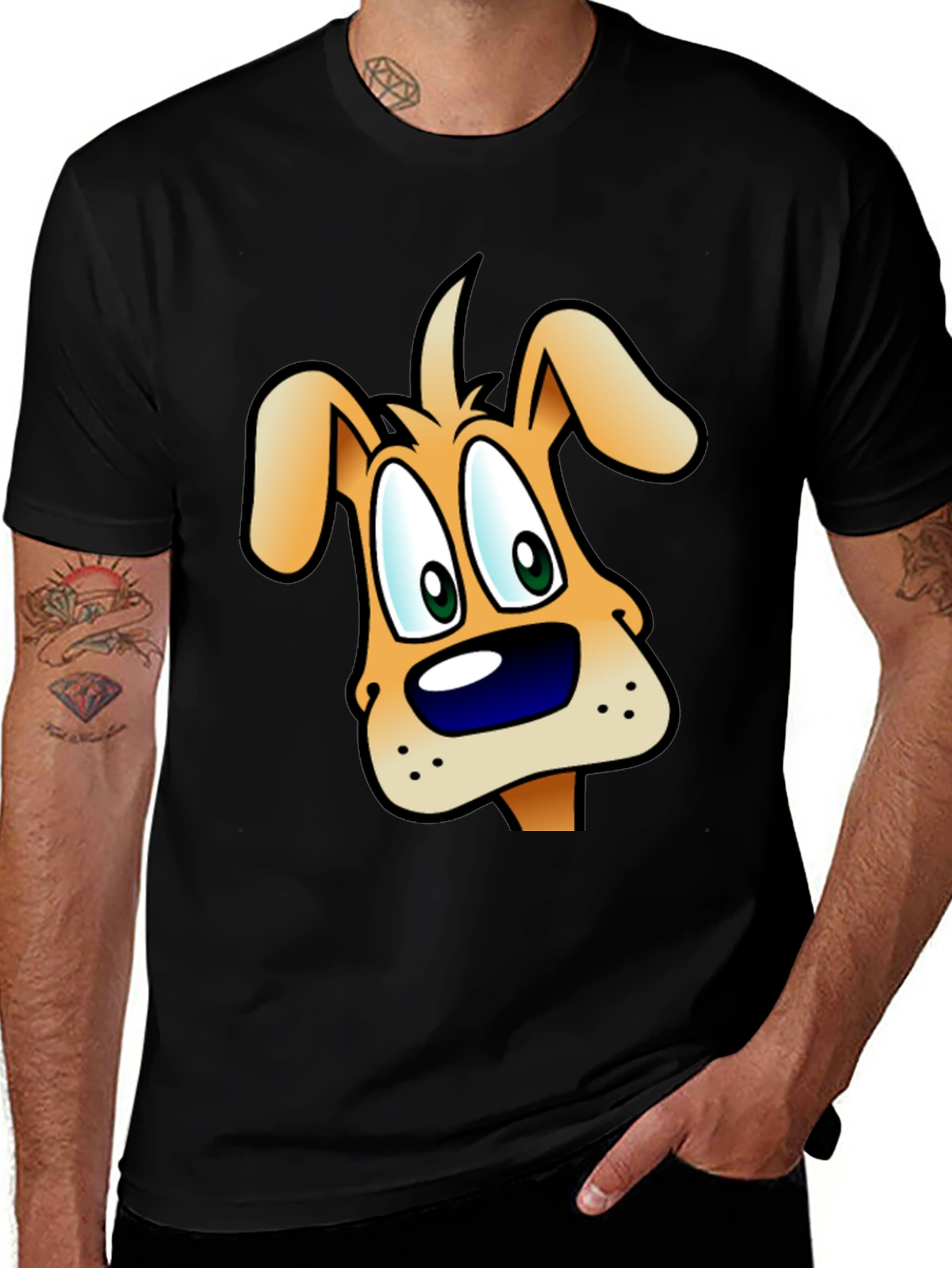 Variant 28 of Cartoon Dog Graphic Tee - Black Cotton Casual Shirt