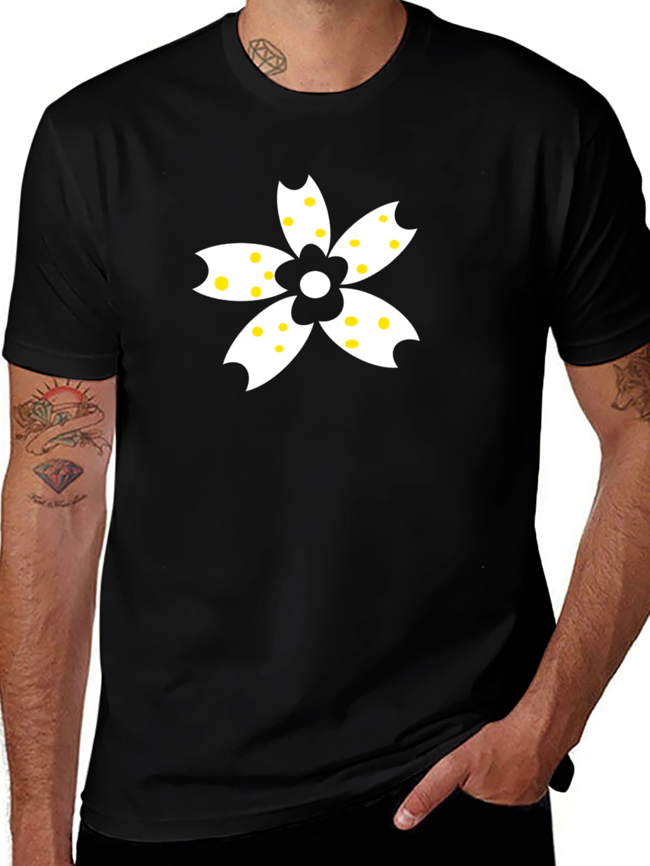 Variant 18 of Black T-Shirt with Floral Polka Dot Graphic