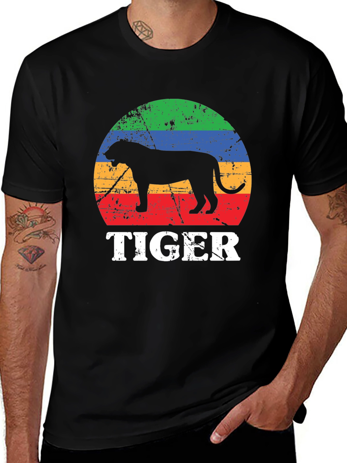 Variant 29 of Retro Tiger Graphic Tee - Unisex Black T-Shirt