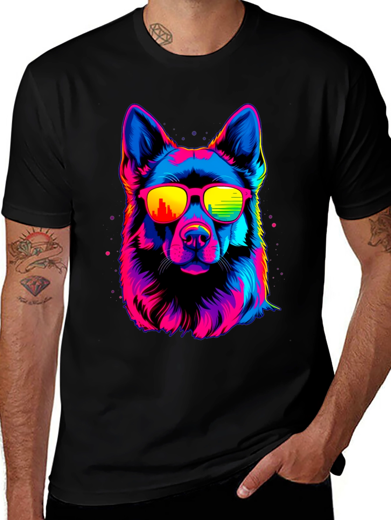 Variant 23 of Cool Dog Graphic Tee - Men's Black T-Shirt