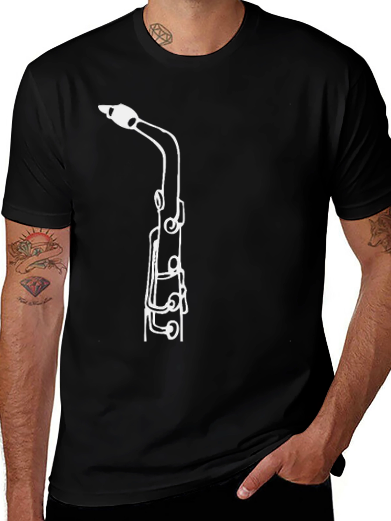 Variant 26 of Saxophone Graphic Tee - Black Cotton T-Shirt for Music Lovers