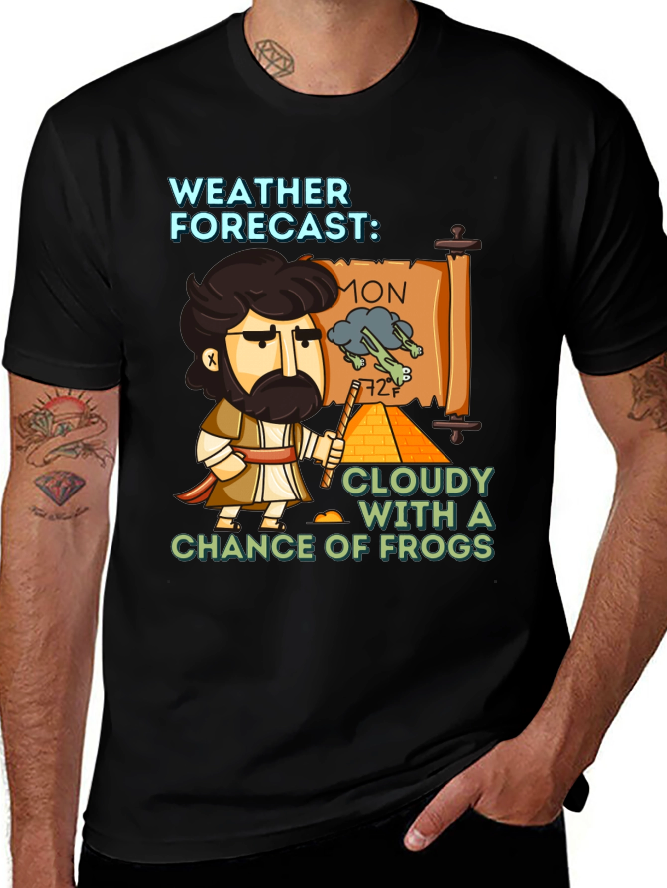 Variant 25 of Funny Weather Forecast Cloudy Chance of Frogs T-Shirt