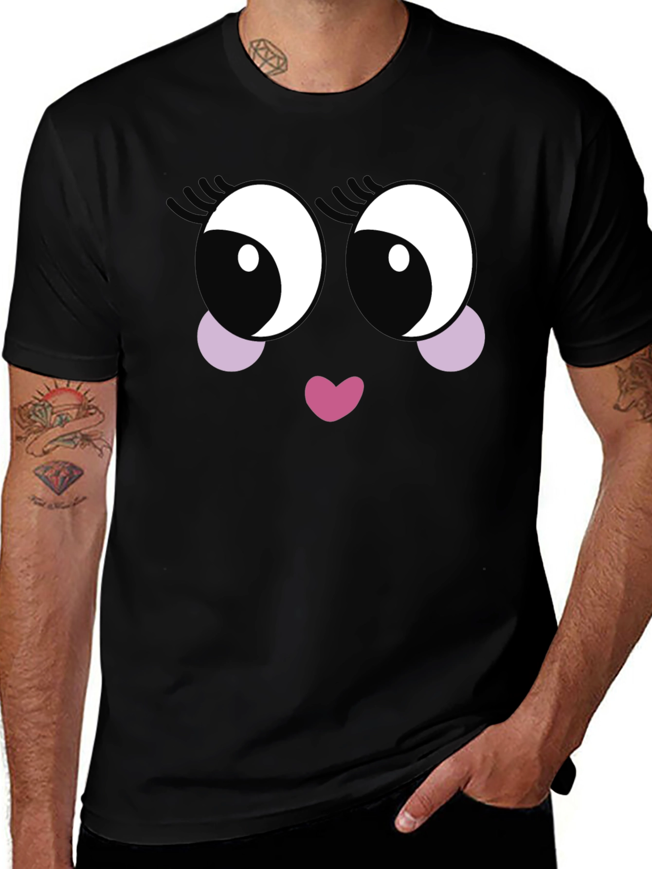 Variant 11 of Cute Cartoon Face Black T-Shirt