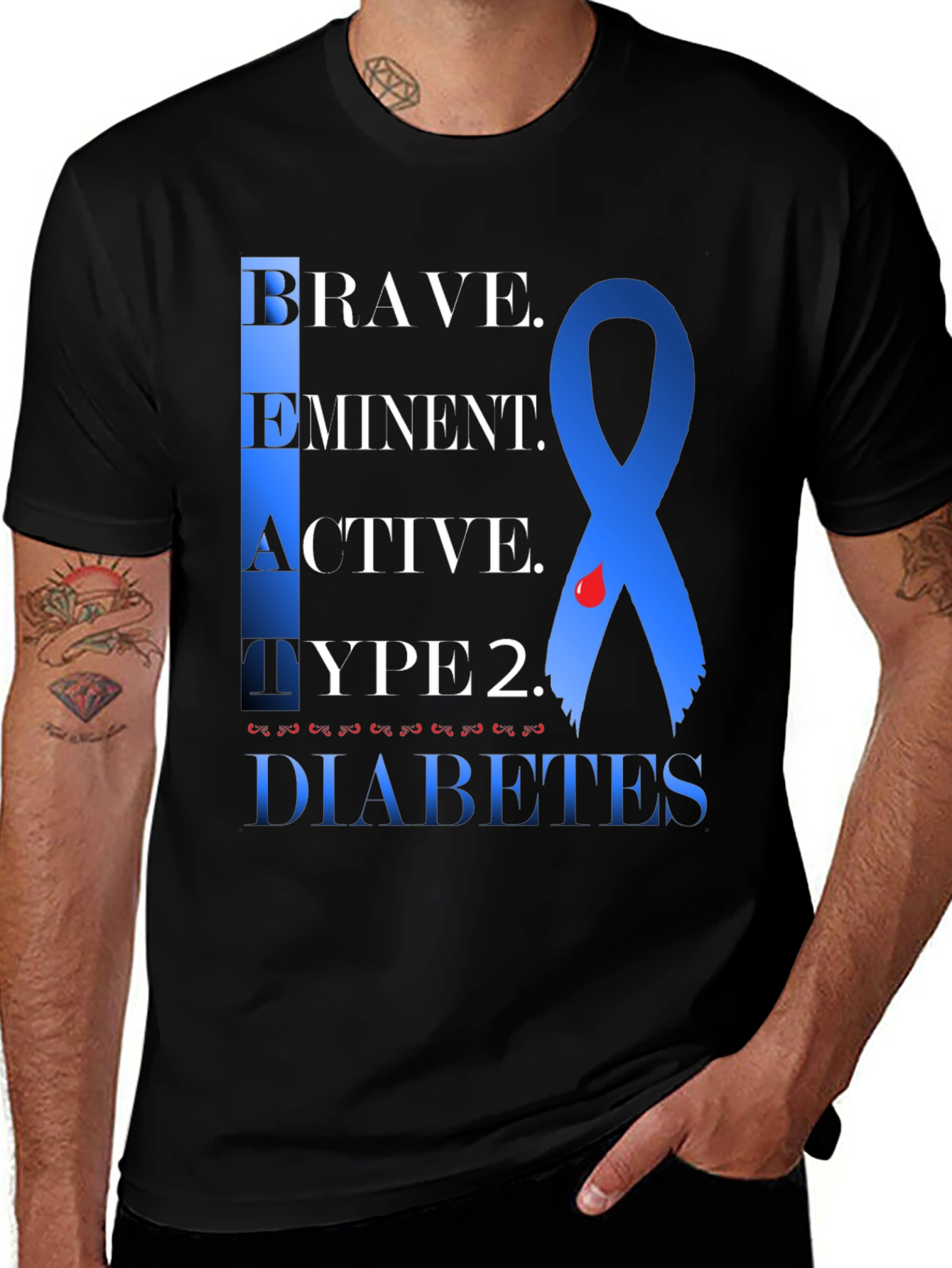 Diabetes Awareness T-Shirt - Brave, Eminent, Active Type 2