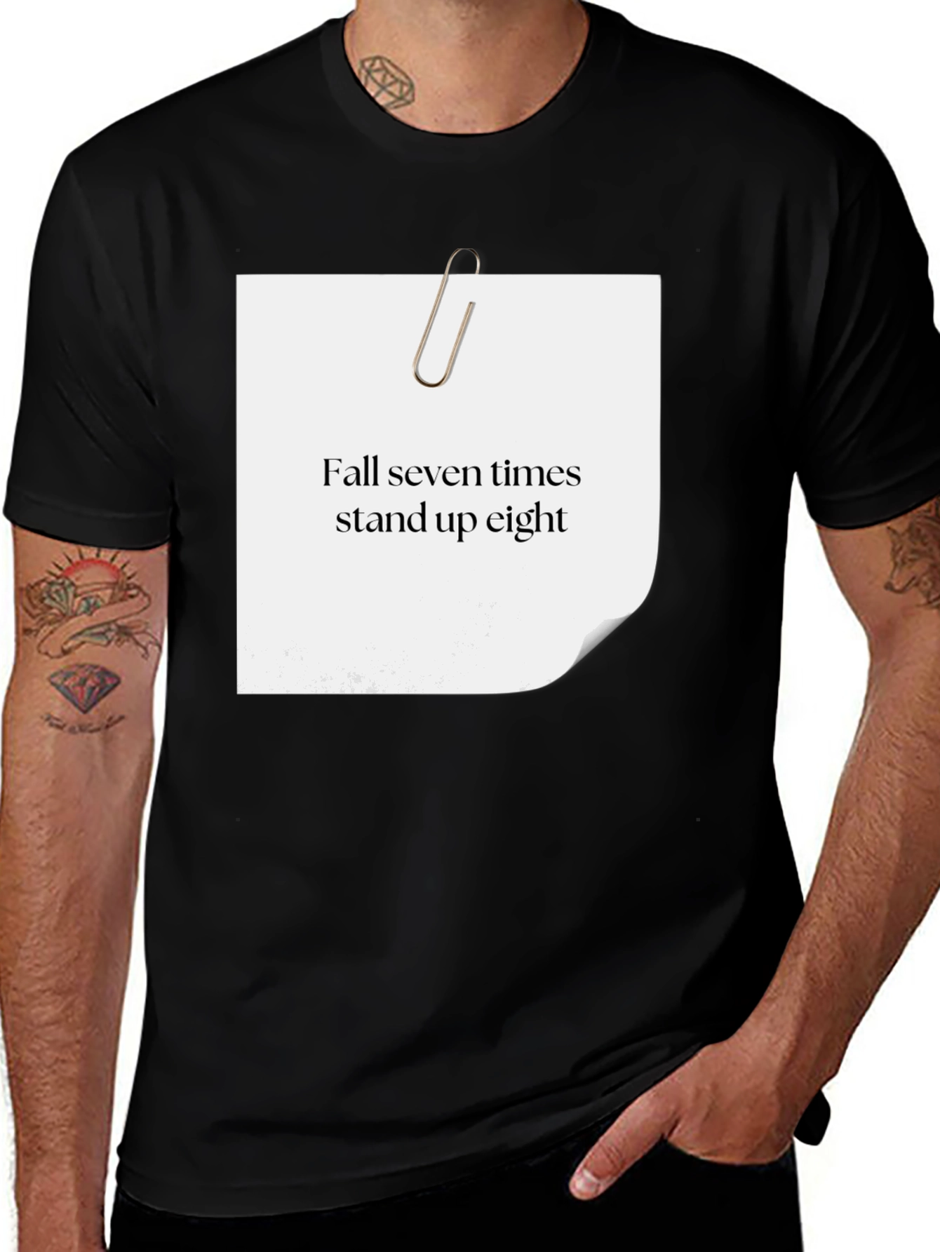 Variant 24 of Motivational Black T-Shirt - Fall Seven Times