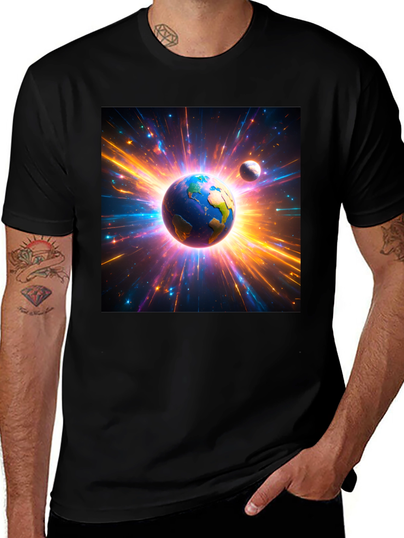 Variant 12 of Cosmic Earth Graphic Tee - Black Cotton T-Shirt