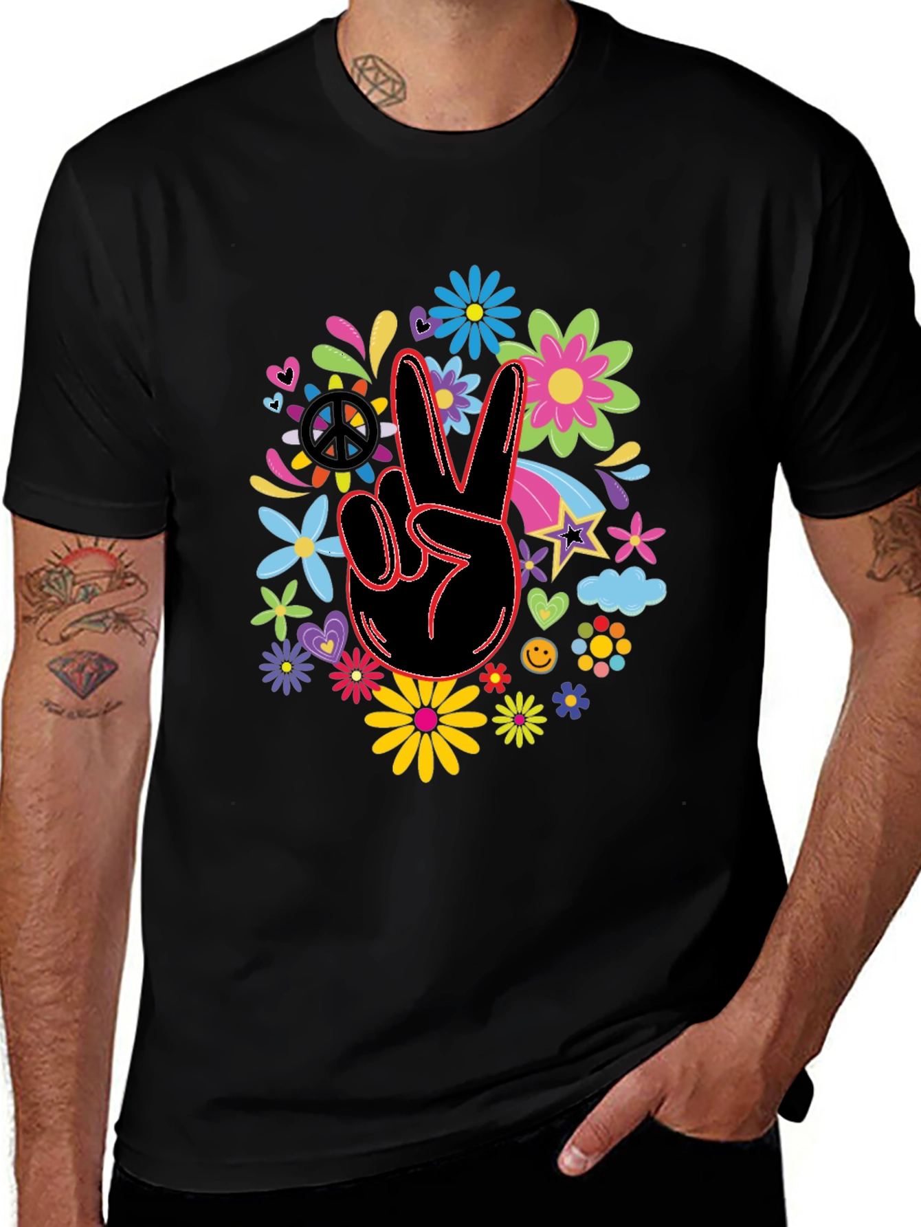 Variant 5 of Peace Sign Hippie Flower T-Shirt - Retro Style