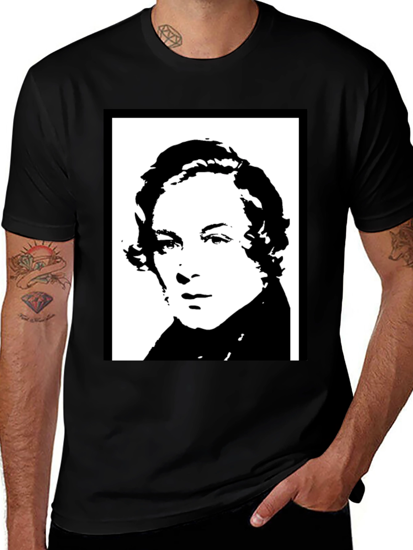 Black T-Shirt with Historical Portrait