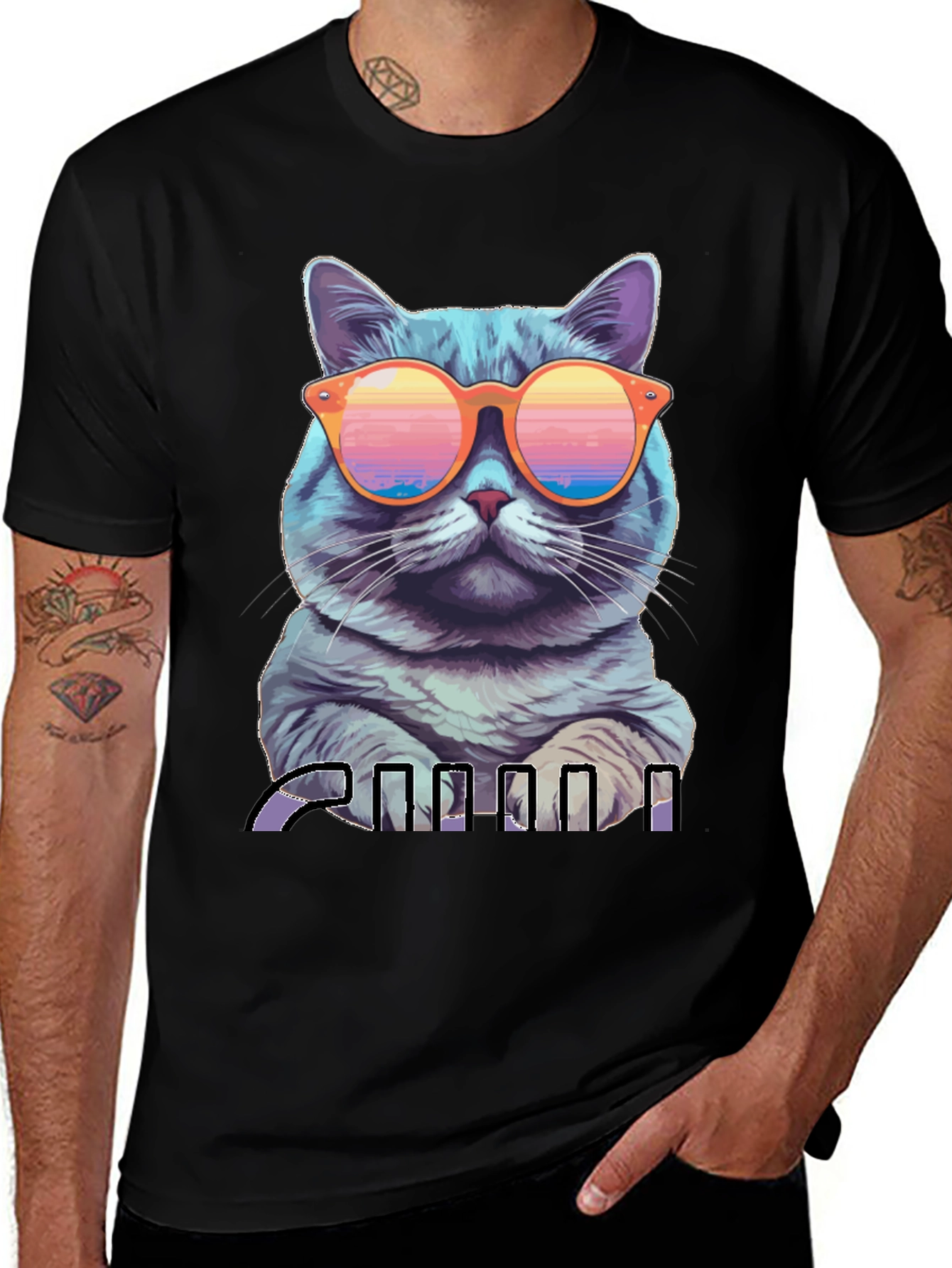 Cool Cat Graphic T-Shirt - Retro Sunglasses Design
