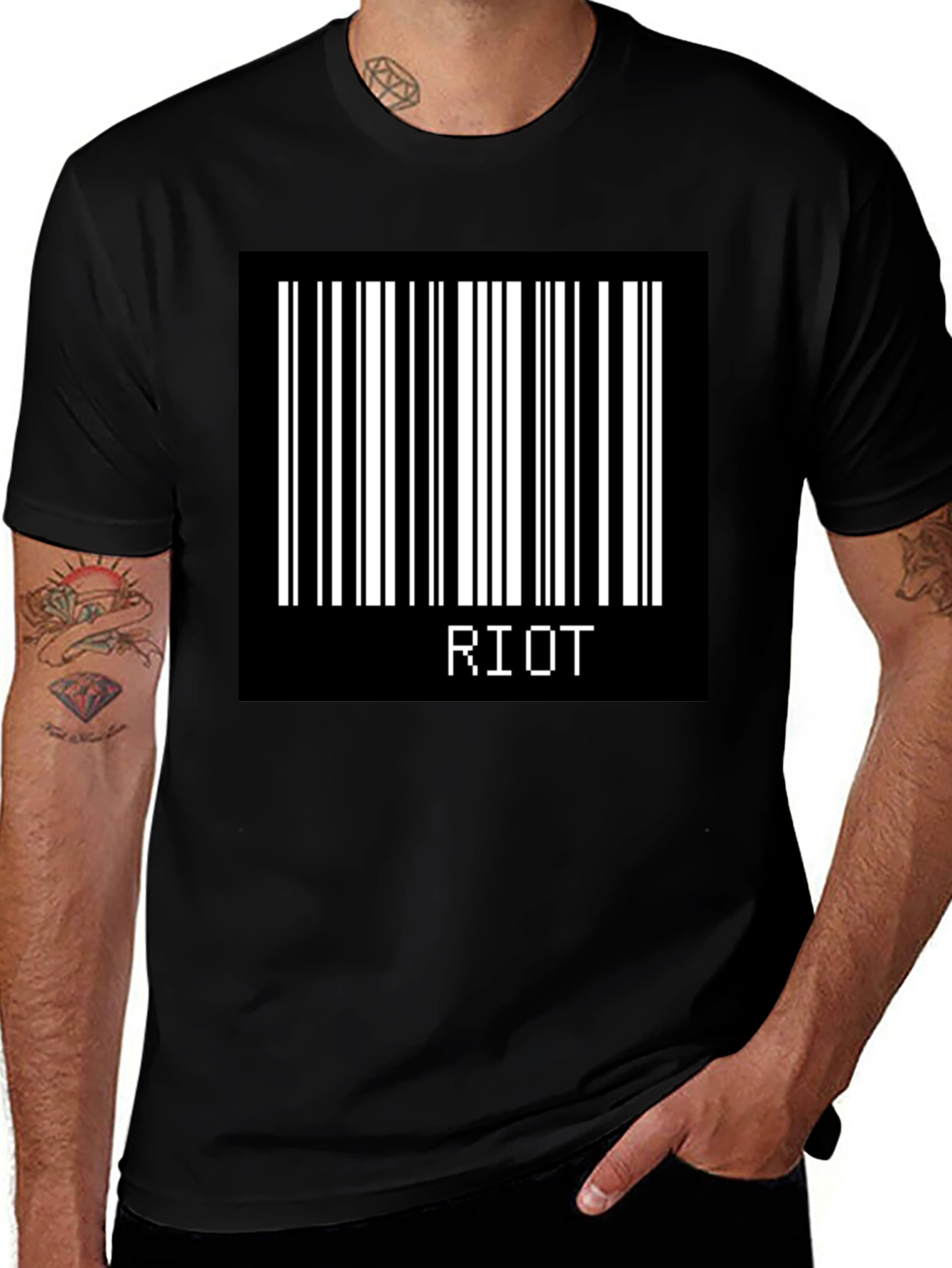 Riot Barcode Graphic T-Shirt - Black Cotton Tee